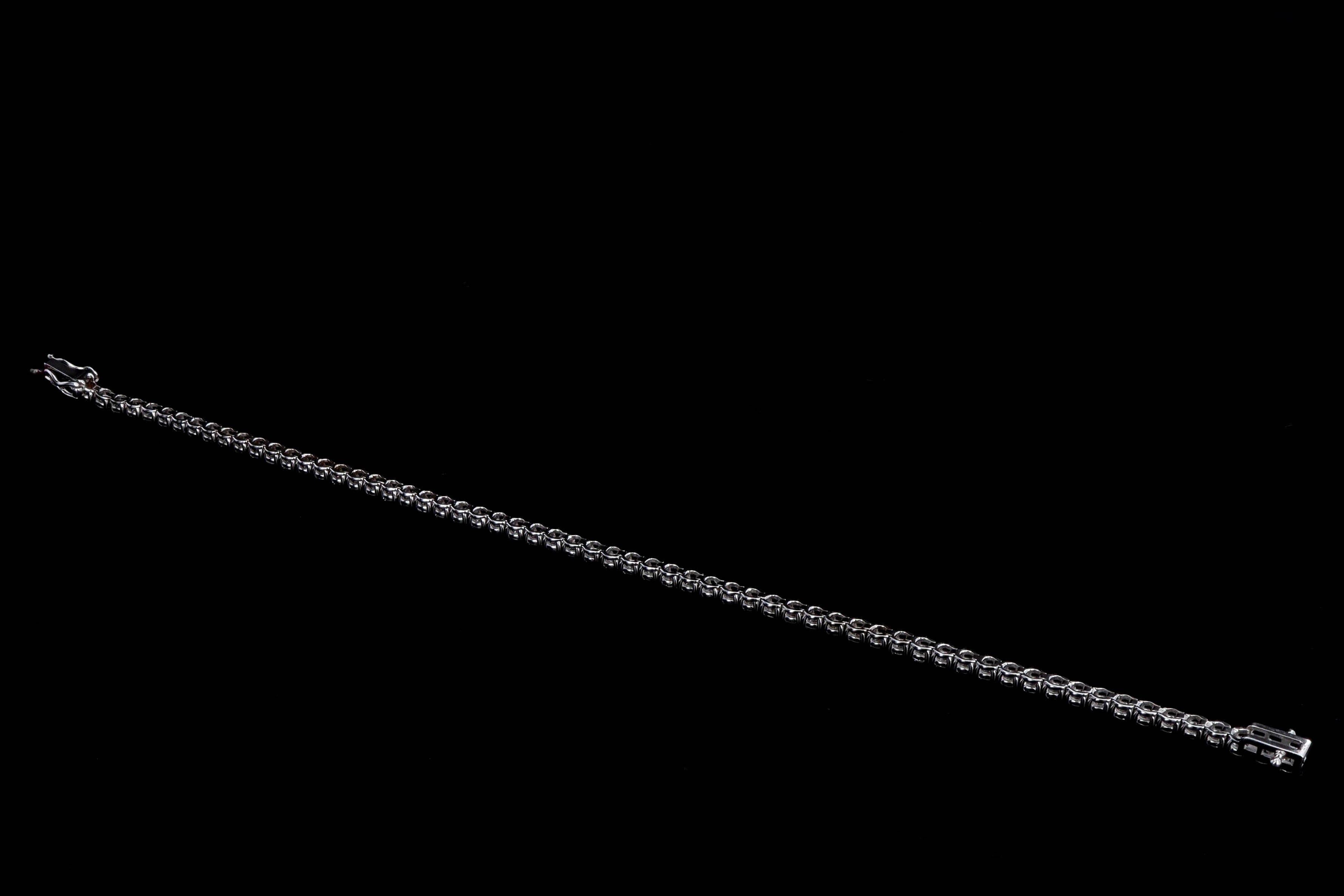 New 14K White Gold 3.87 Carat Round Brilliant Cut Diamond Tennis Bracelet - Queen May