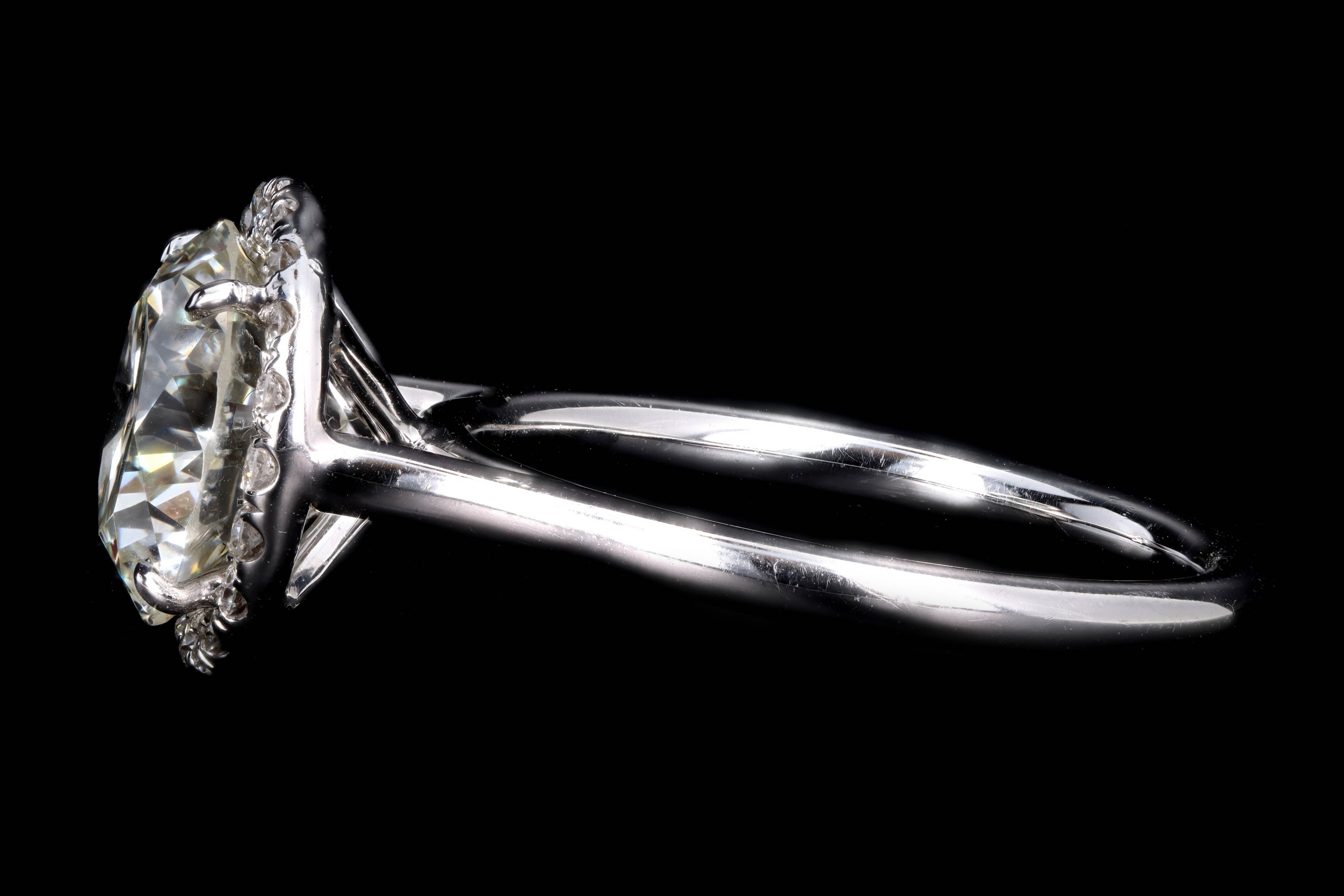 Modern 18K White Gold 3.02 Carat Round Brilliant Cut Diamond Halo Engagement Ring GIA Certified - Queen May