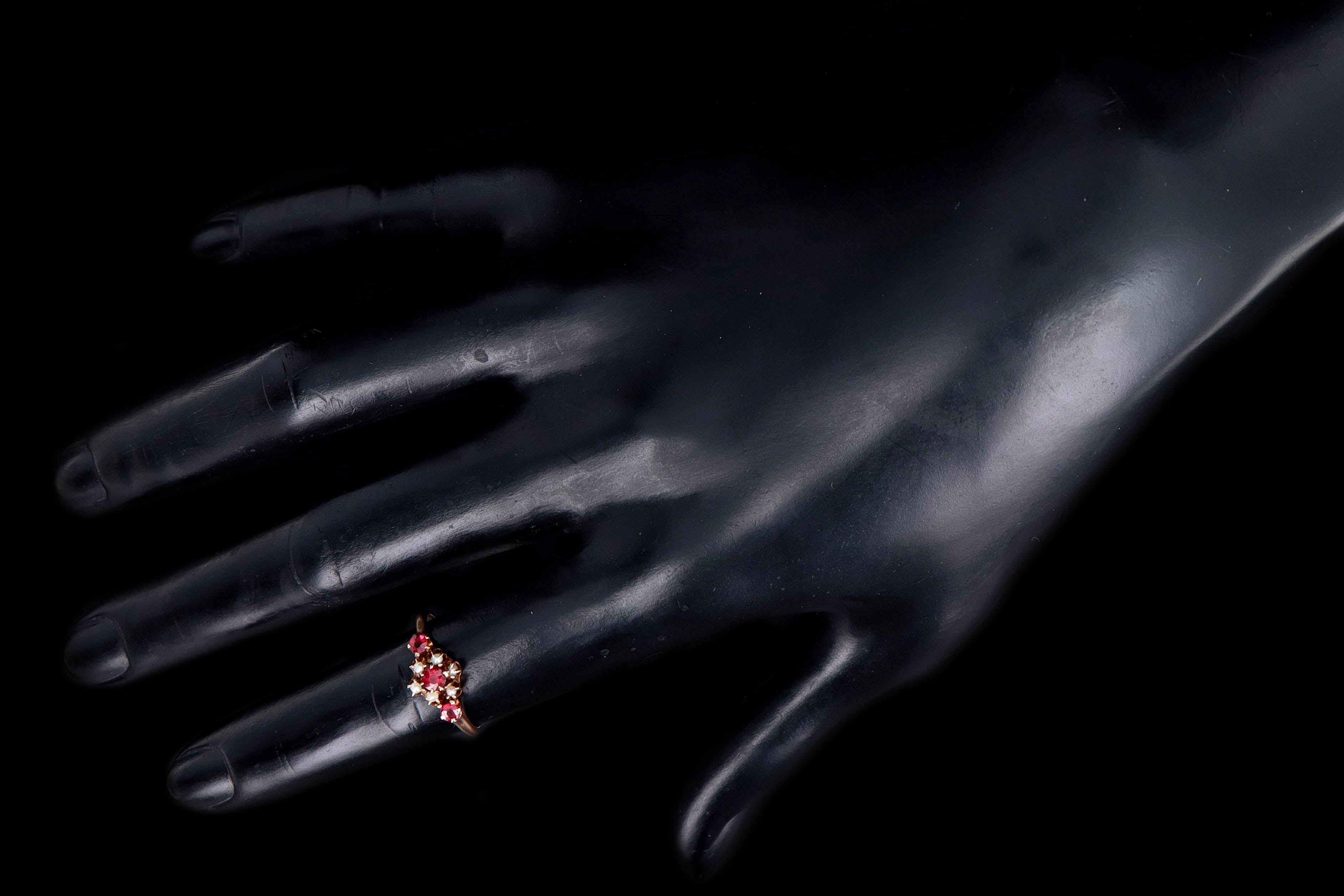 Victorian 10K Rose Gold Garnet & Seed Pearl Ring - Queen May