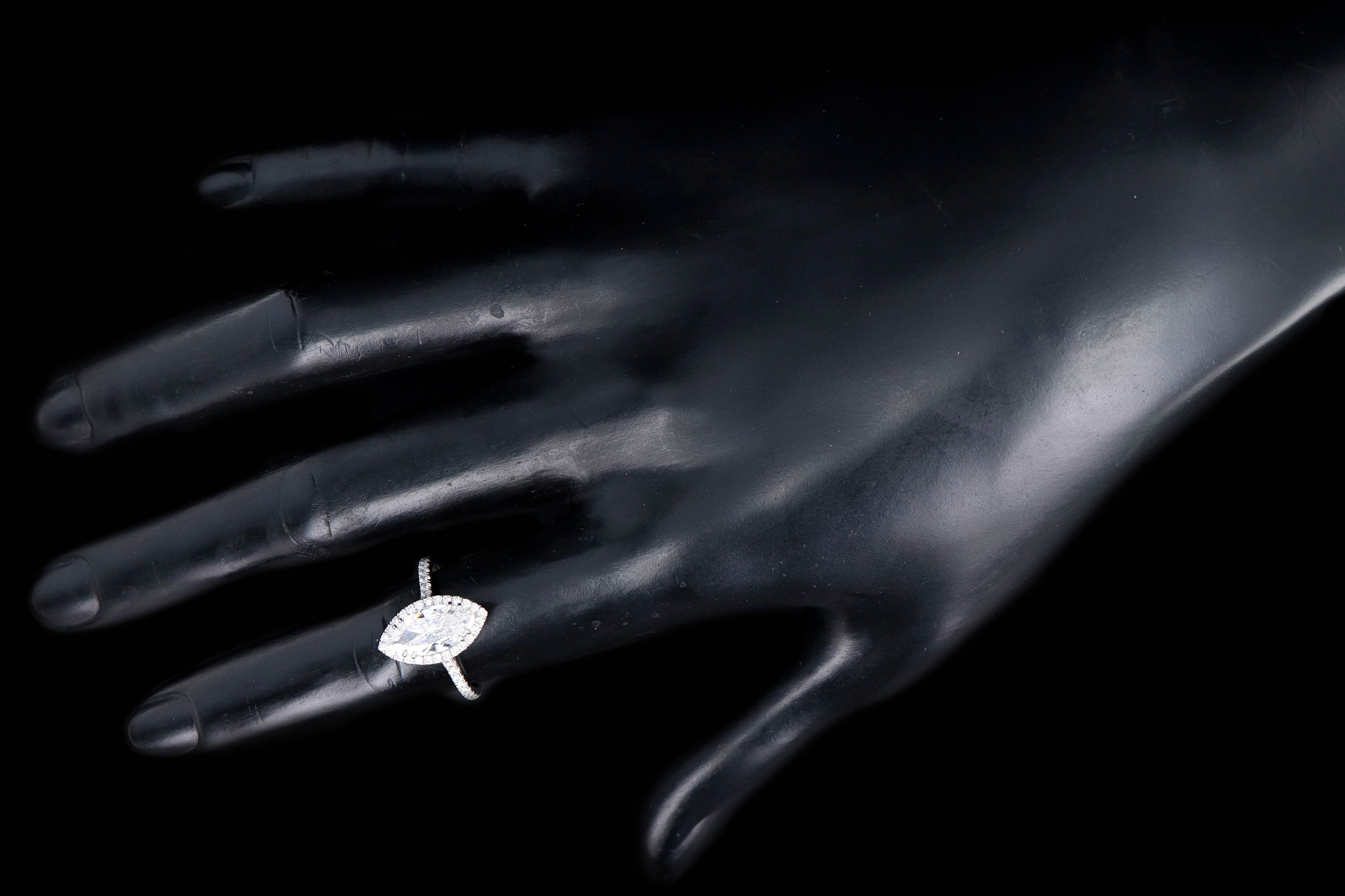New Platinum 1.59 Carat Marquise Cut Diamond Halo Engagement Ring GIA Certified - Queen May