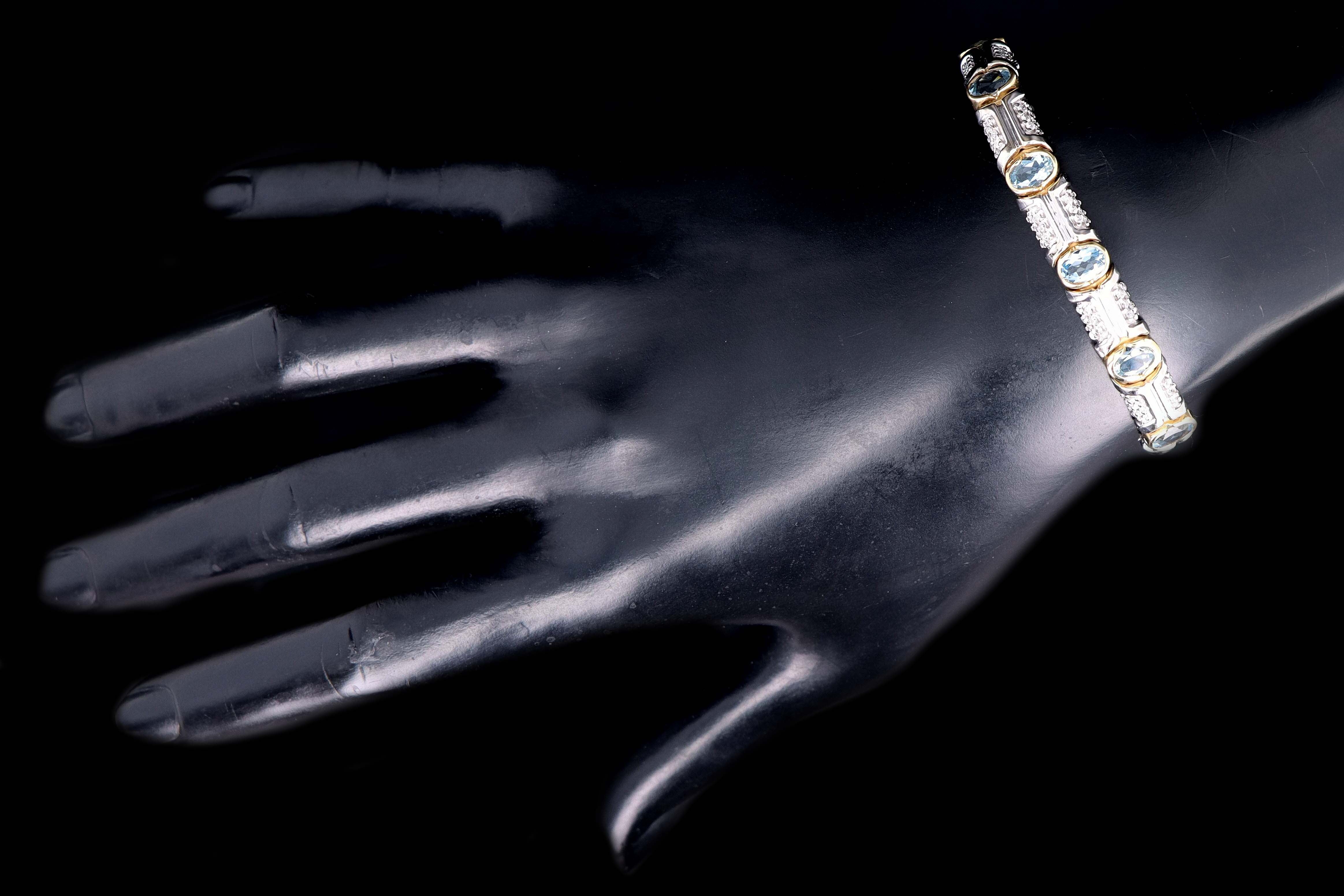 Modern 14K Gold Aquamarine & Diamond Bracelet - Queen May