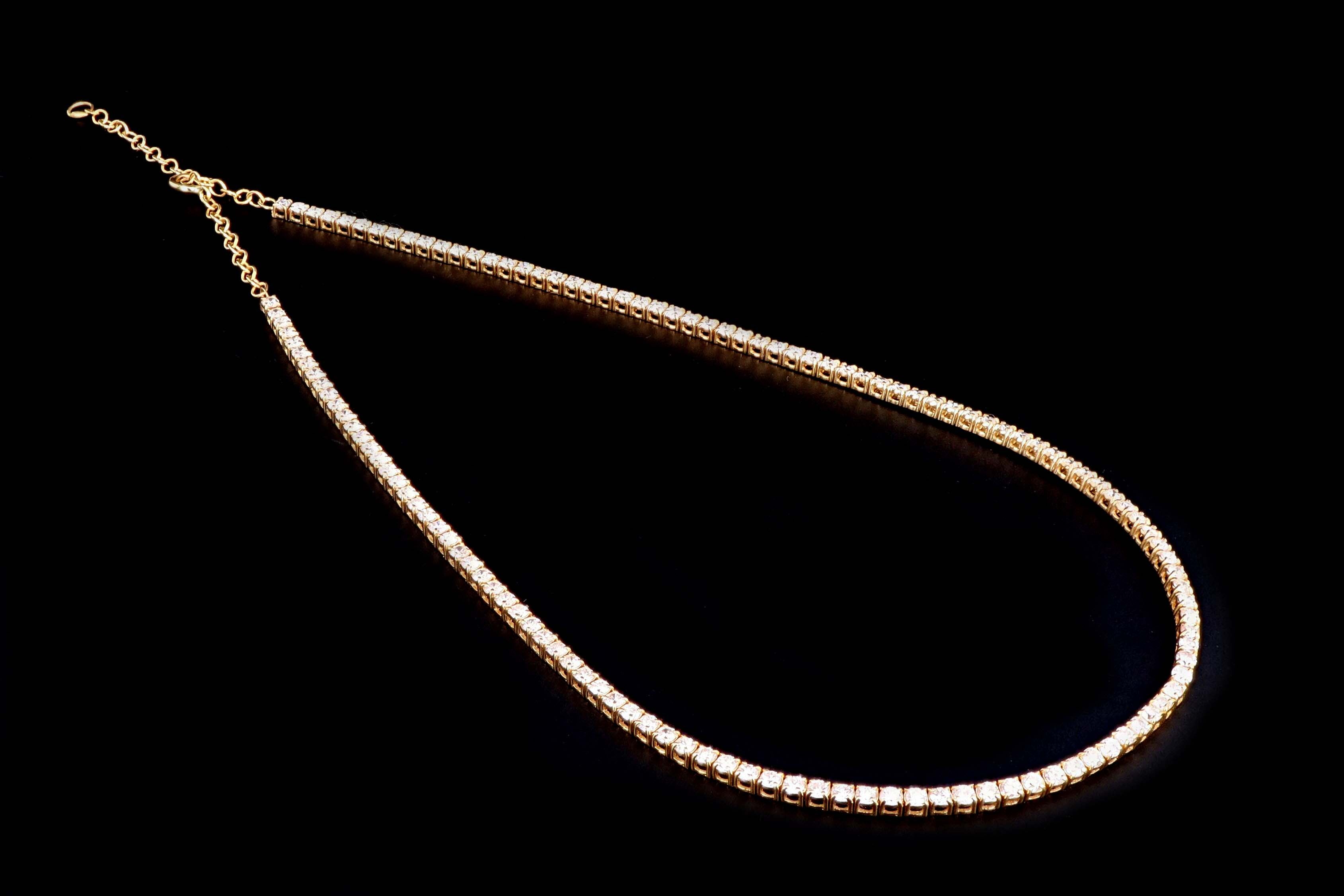 New 14K Yellow Gold 6.57 Carat Round Brilliant Cut Diamond Choker Necklace - Queen May