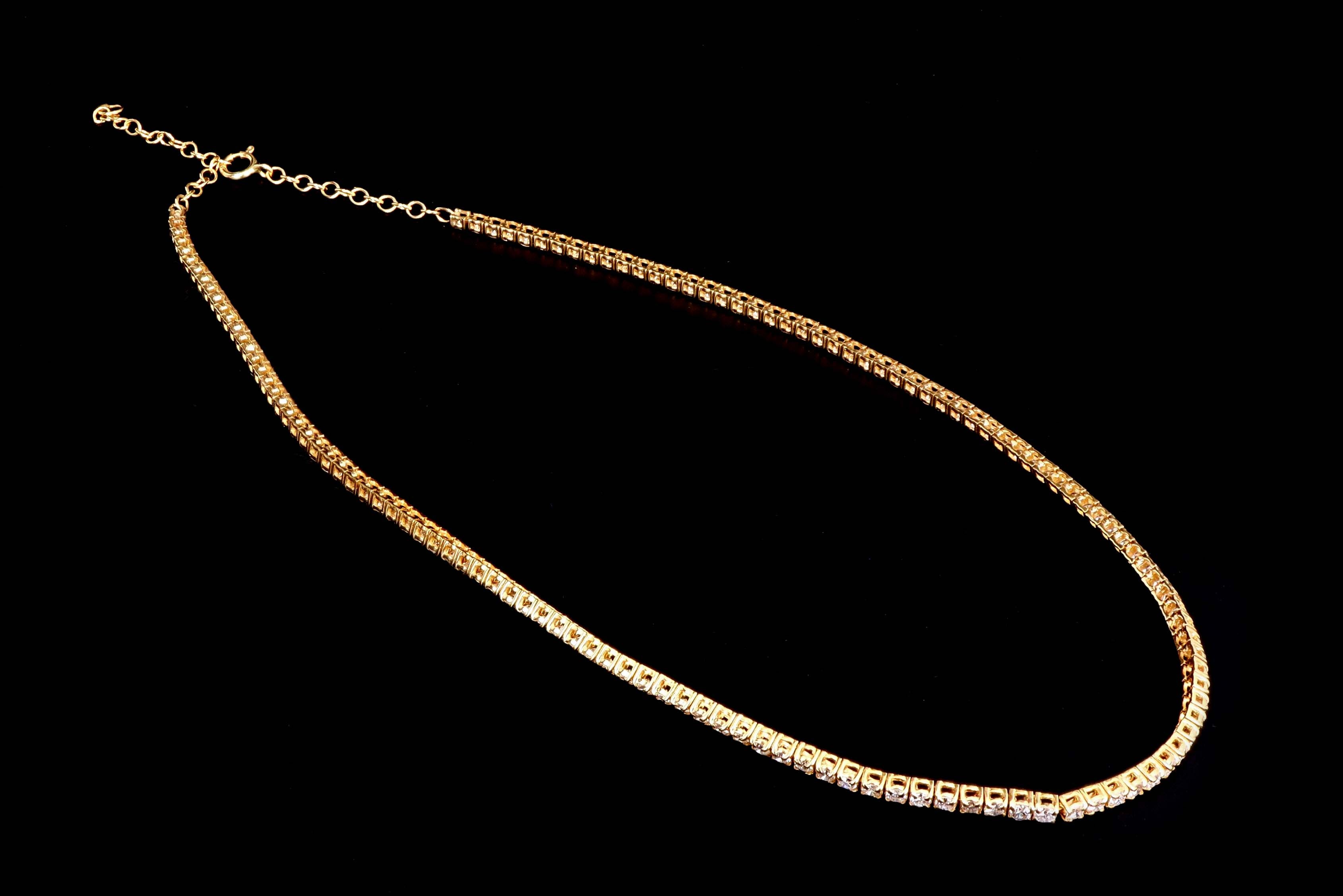 New 14K Yellow Gold 6.57 Carat Round Brilliant Cut Diamond Choker Necklace - Queen May