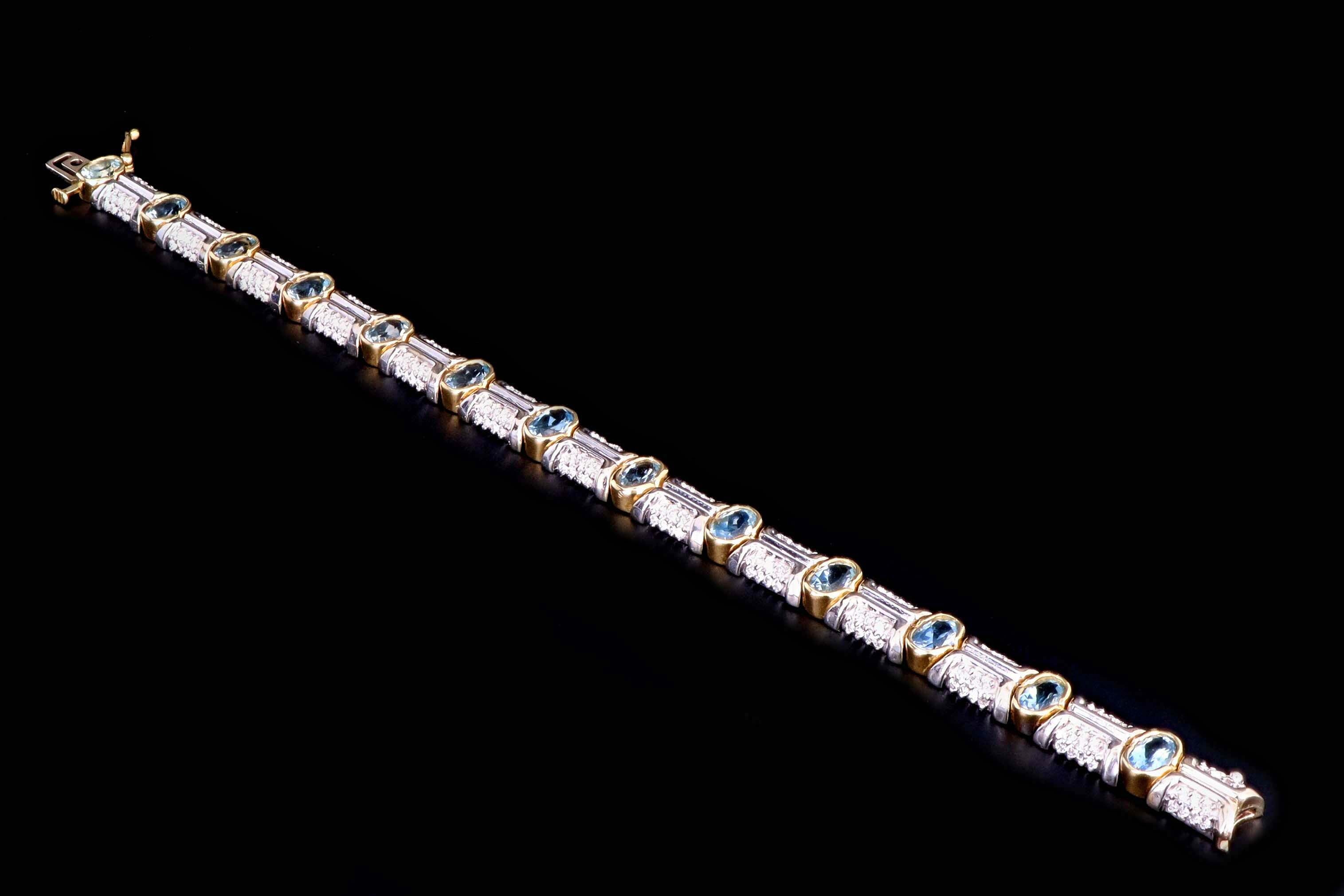 Modern 14K Gold Aquamarine & Diamond Bracelet - Queen May