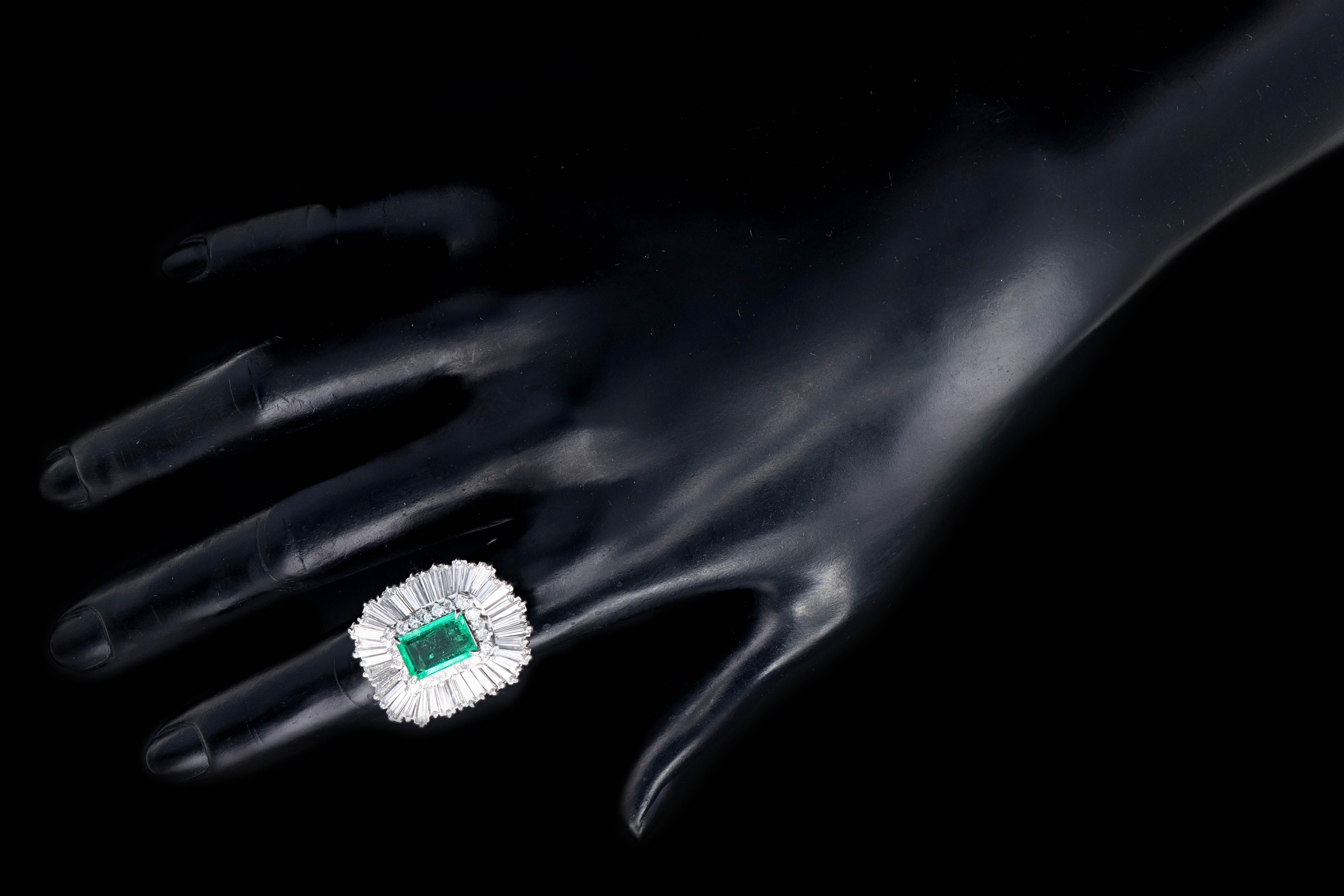 Retro Platinum 2.29 Carat Colombian Emerald & Diamond Ring GIA Certified - Queen May