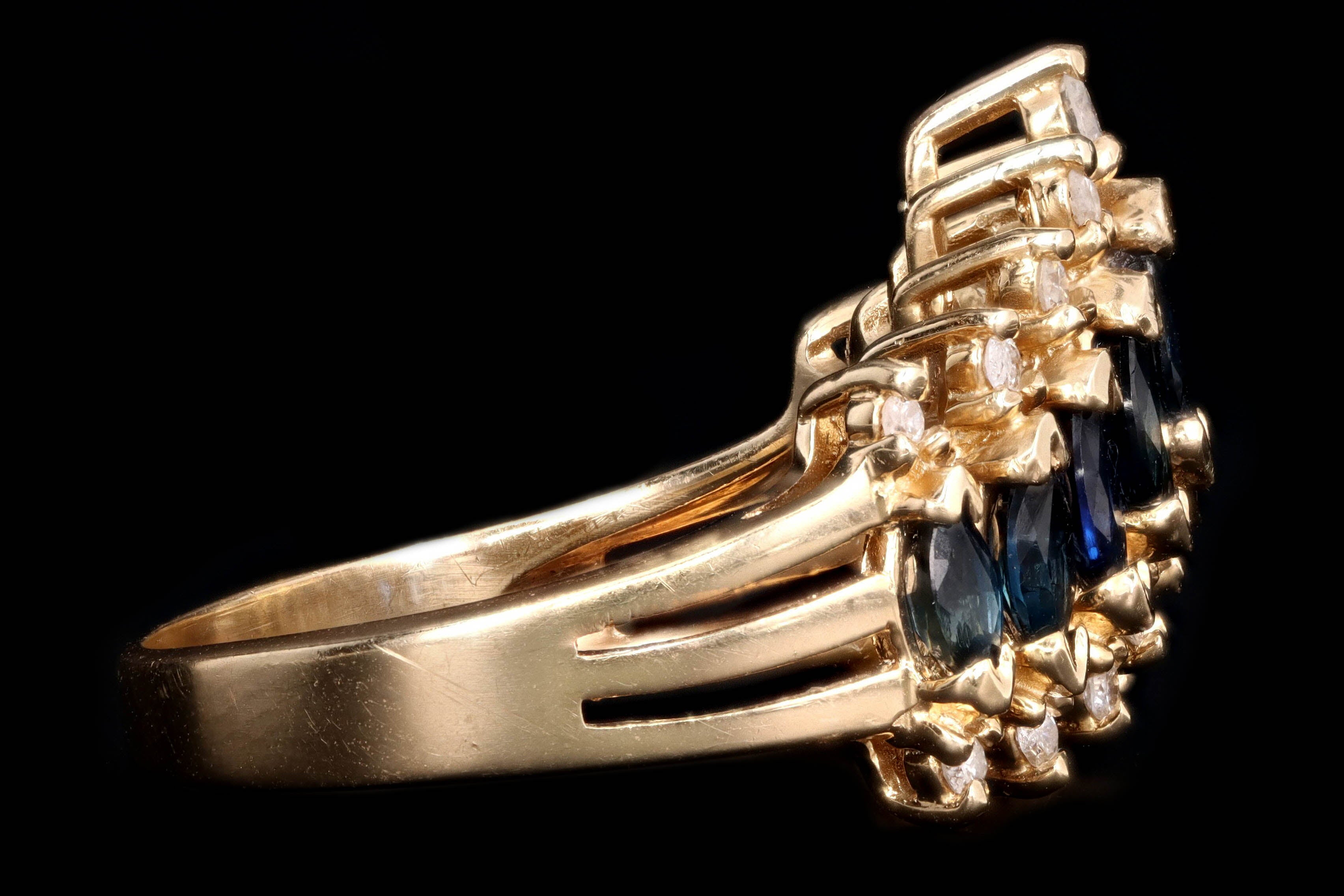 Modern 14K Yellow Gold Marquise Cut Sapphire & Diamond Ring - Queen May