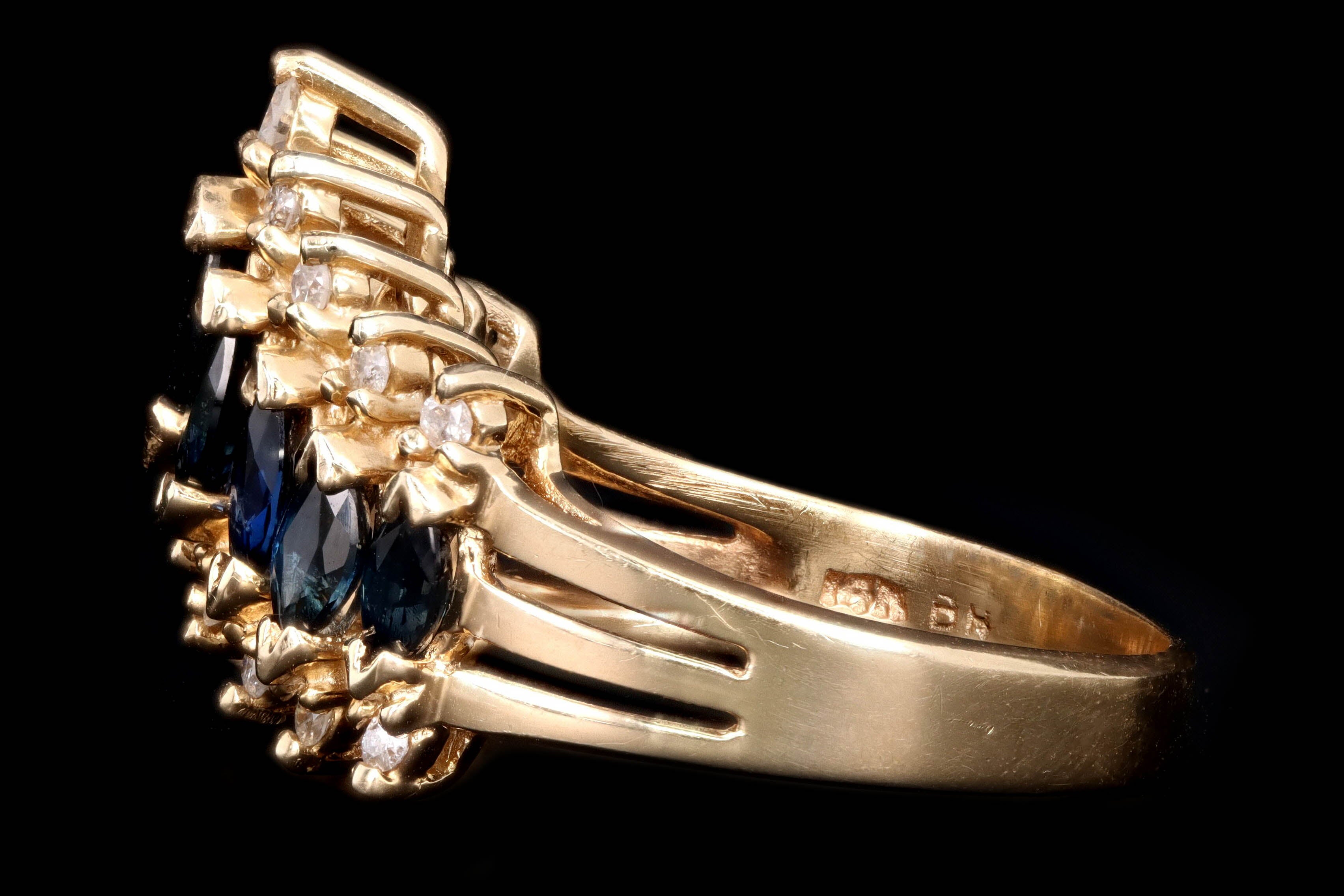 Modern 14K Yellow Gold Marquise Cut Sapphire & Diamond Ring - Queen May