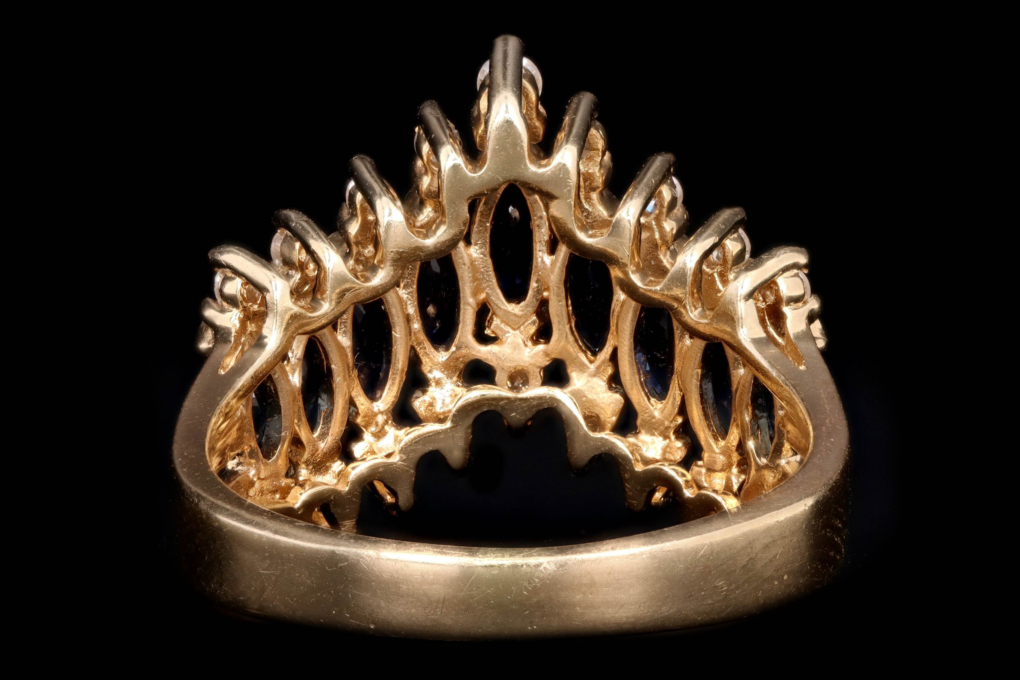 Modern 14K Yellow Gold Marquise Cut Sapphire & Diamond Ring - Queen May