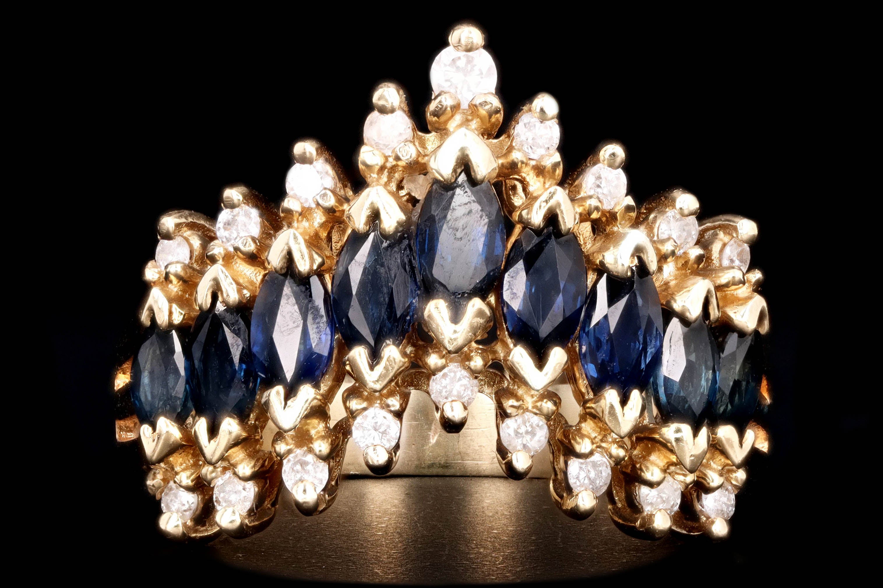 Modern 14K Yellow Gold Marquise Cut Sapphire & Diamond Ring - Queen May