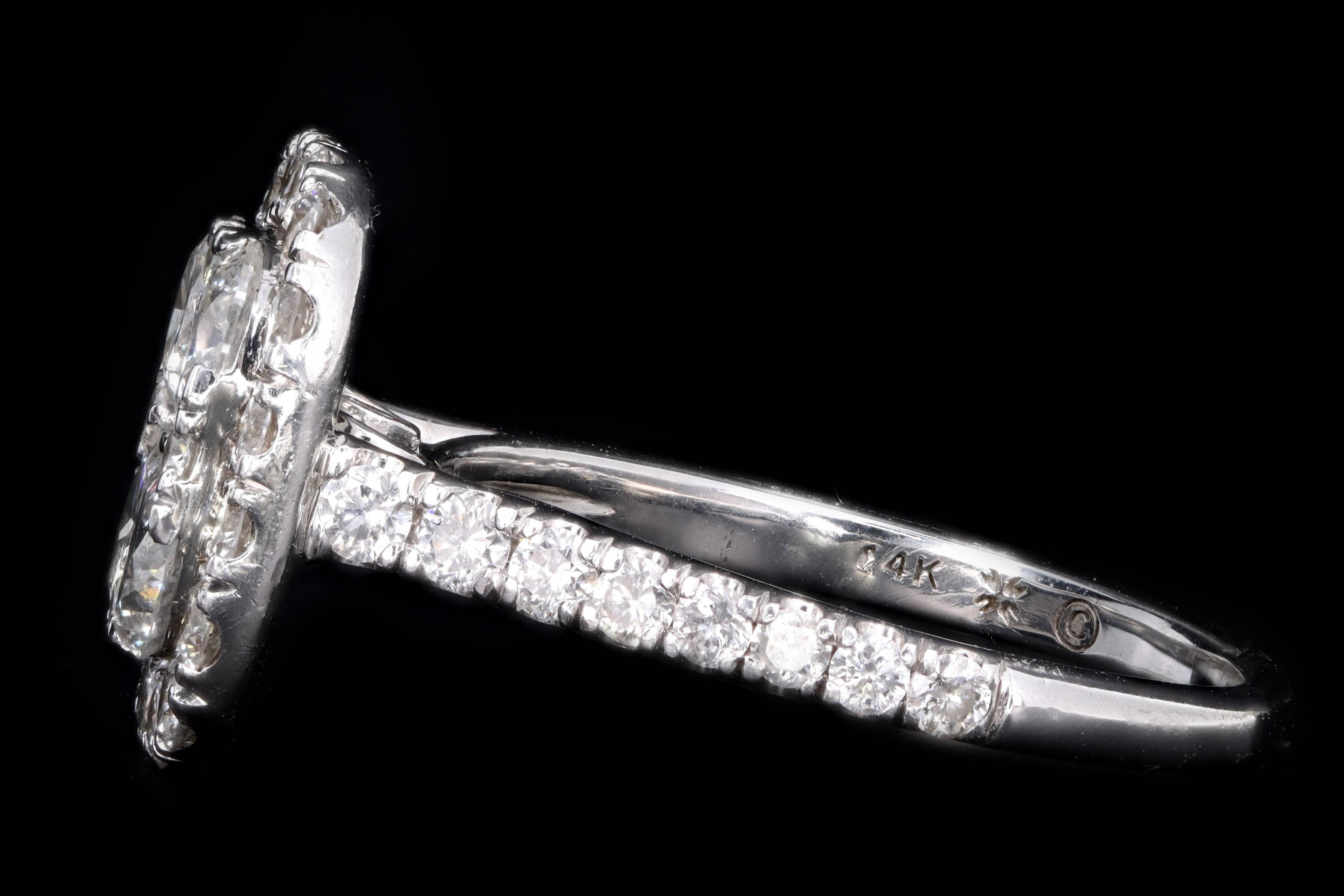 Modern 14K White Gold 2 Carat Round Brilliant Cut Diamond Cluster Ring - Queen May