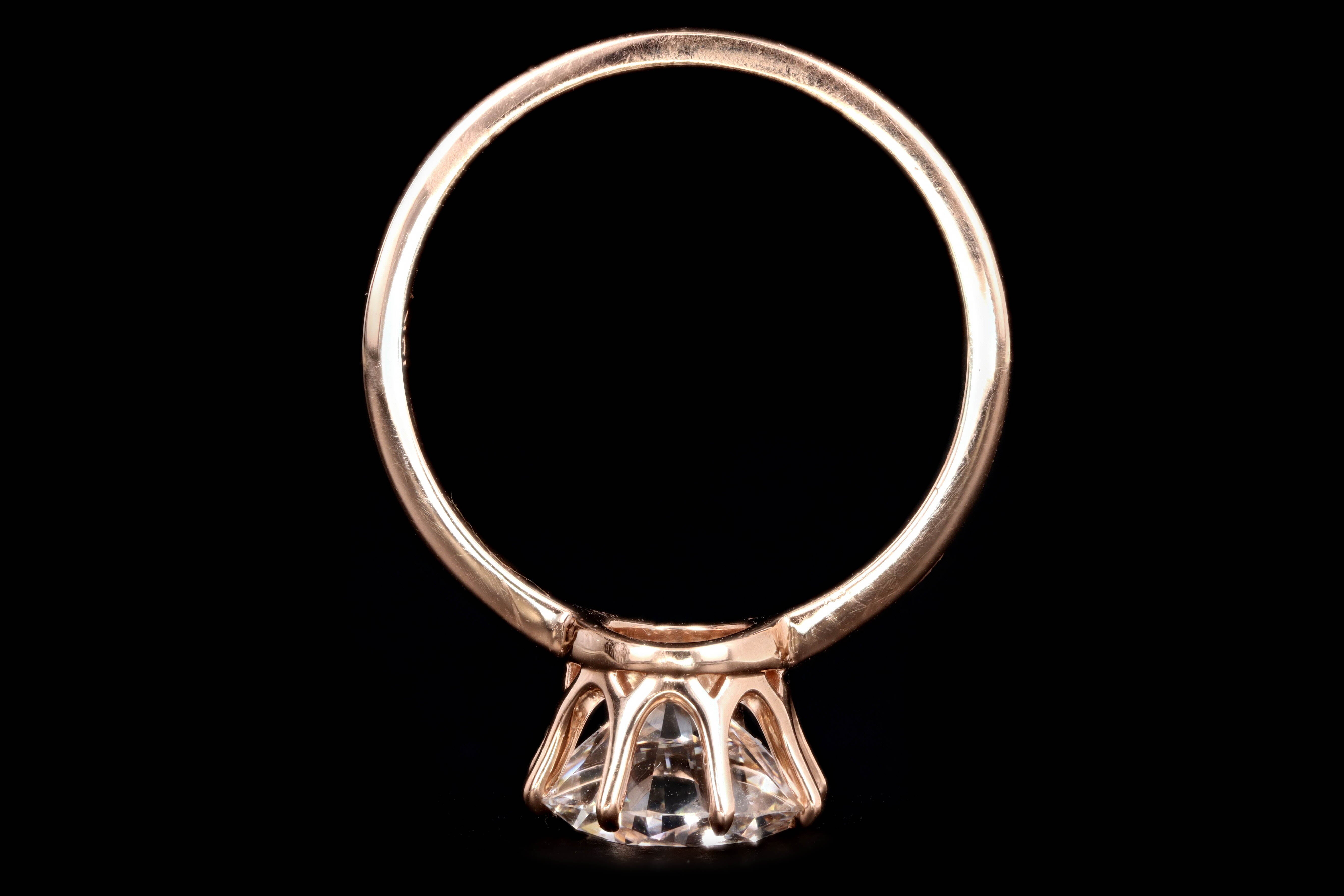 New Vintage Inspired 18K Rose Gold 2.30 Carat Round Brilliant Diamond Engagement Ring GIA Certified - Queen May