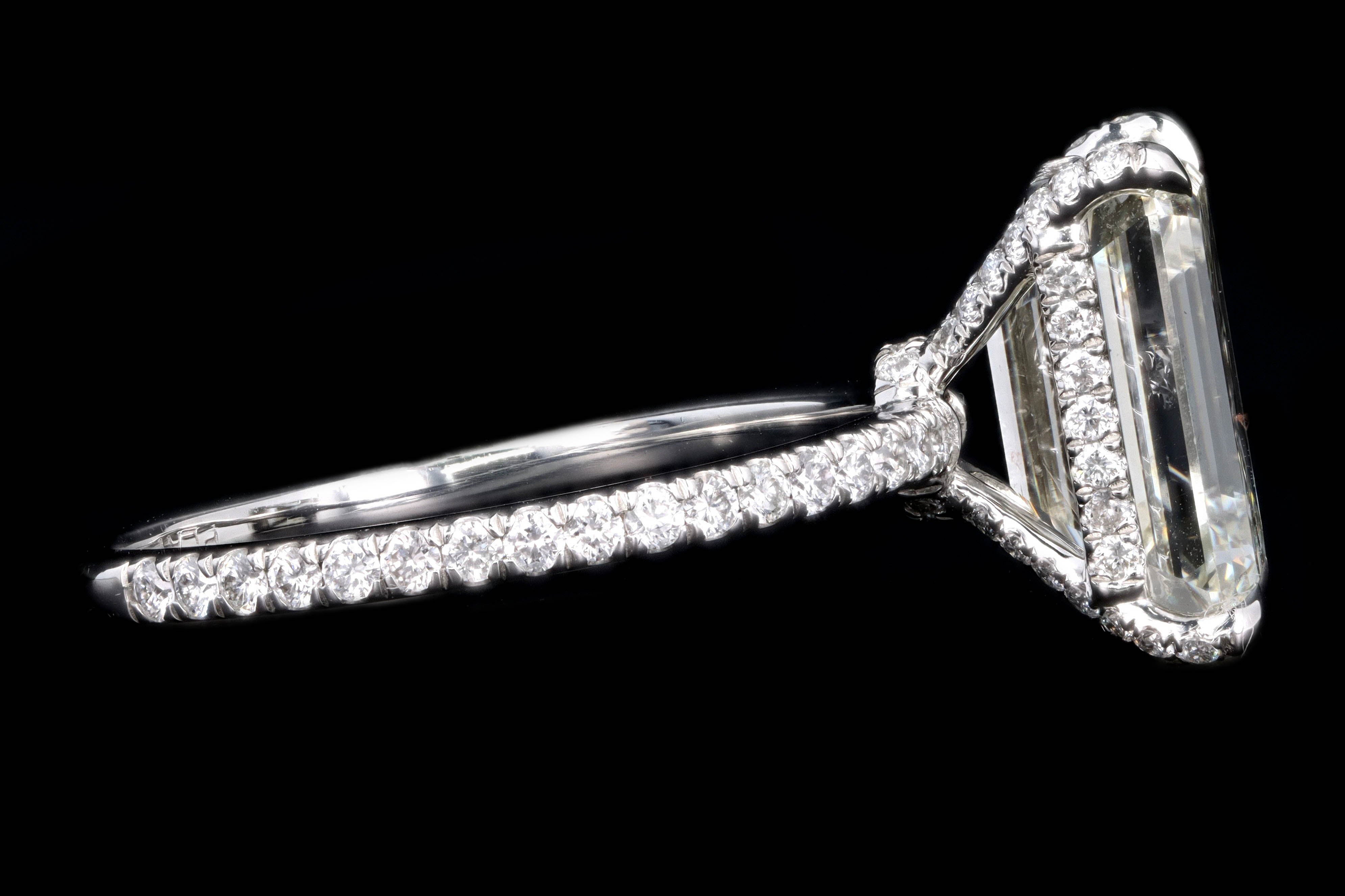 New Platinum 4.09 Carat Emerald Cut Diamond French Halo Engagement Ring GIA Certified - Queen May