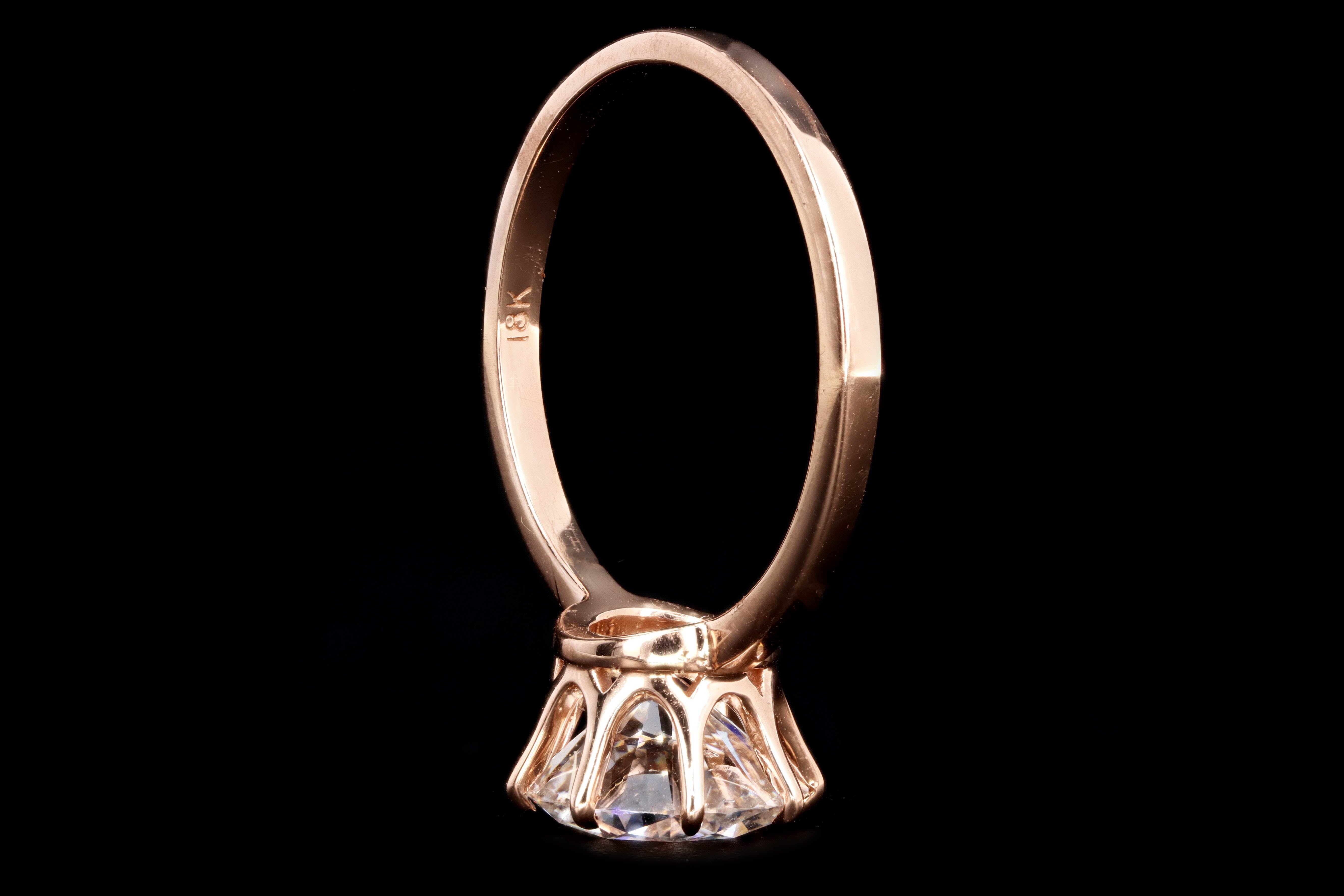 New Vintage Inspired 18K Rose Gold 2.30 Carat Round Brilliant Diamond Engagement Ring GIA Certified - Queen May