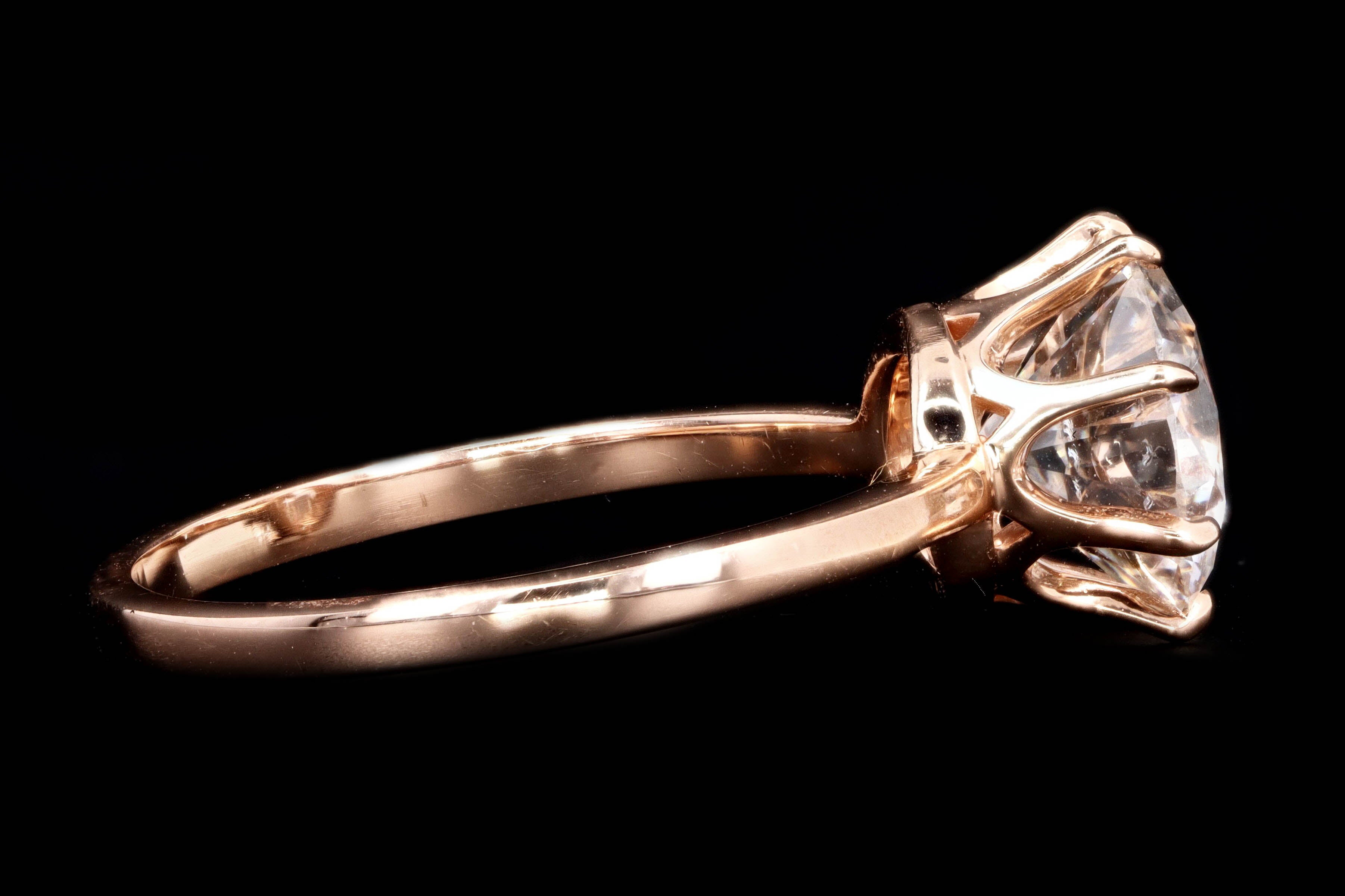 New Vintage Inspired 18K Rose Gold 2.30 Carat Round Brilliant Diamond Engagement Ring GIA Certified - Queen May