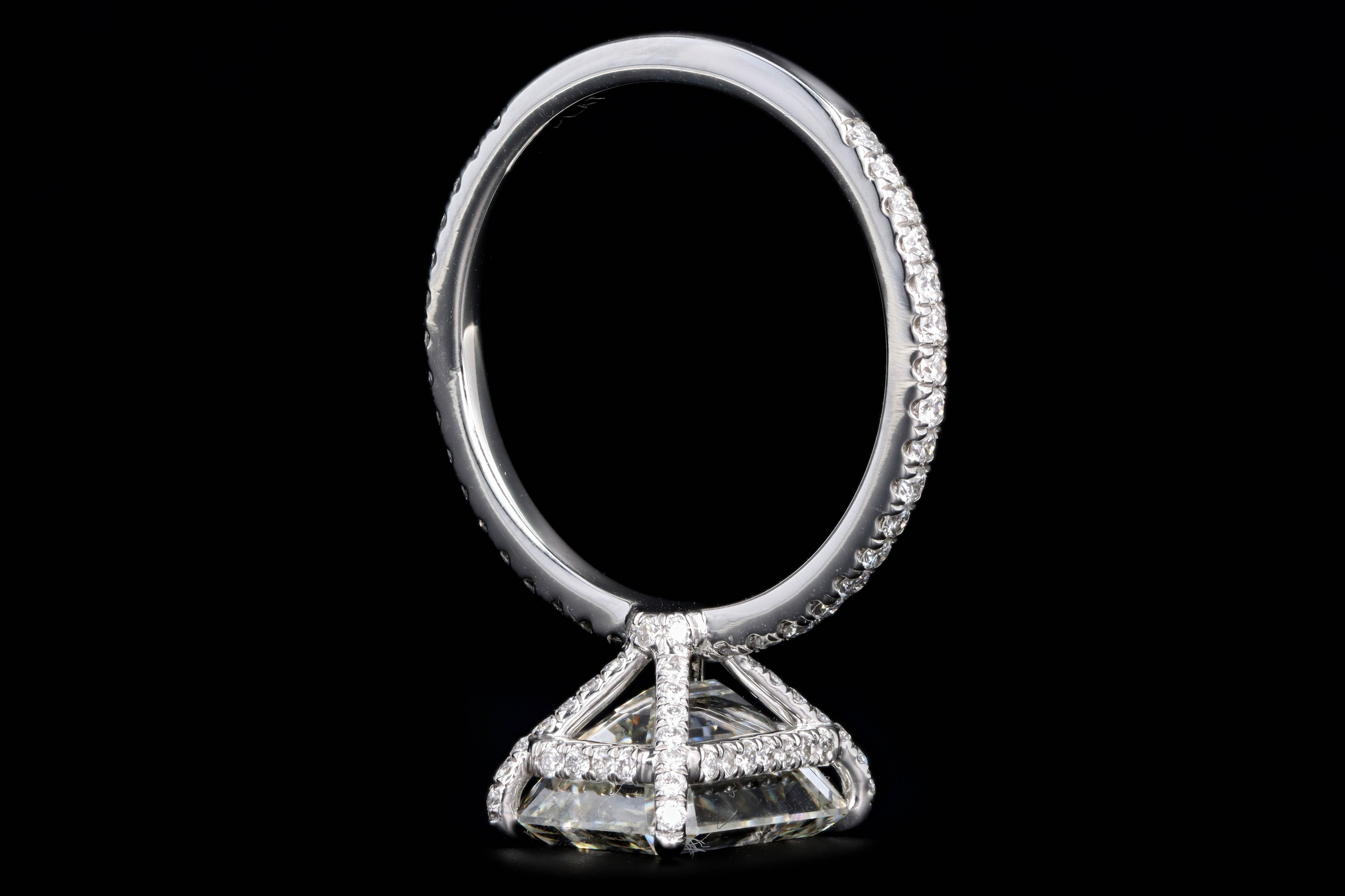 New Platinum 4.09 Carat Emerald Cut Diamond French Halo Engagement Ring GIA Certified - Queen May