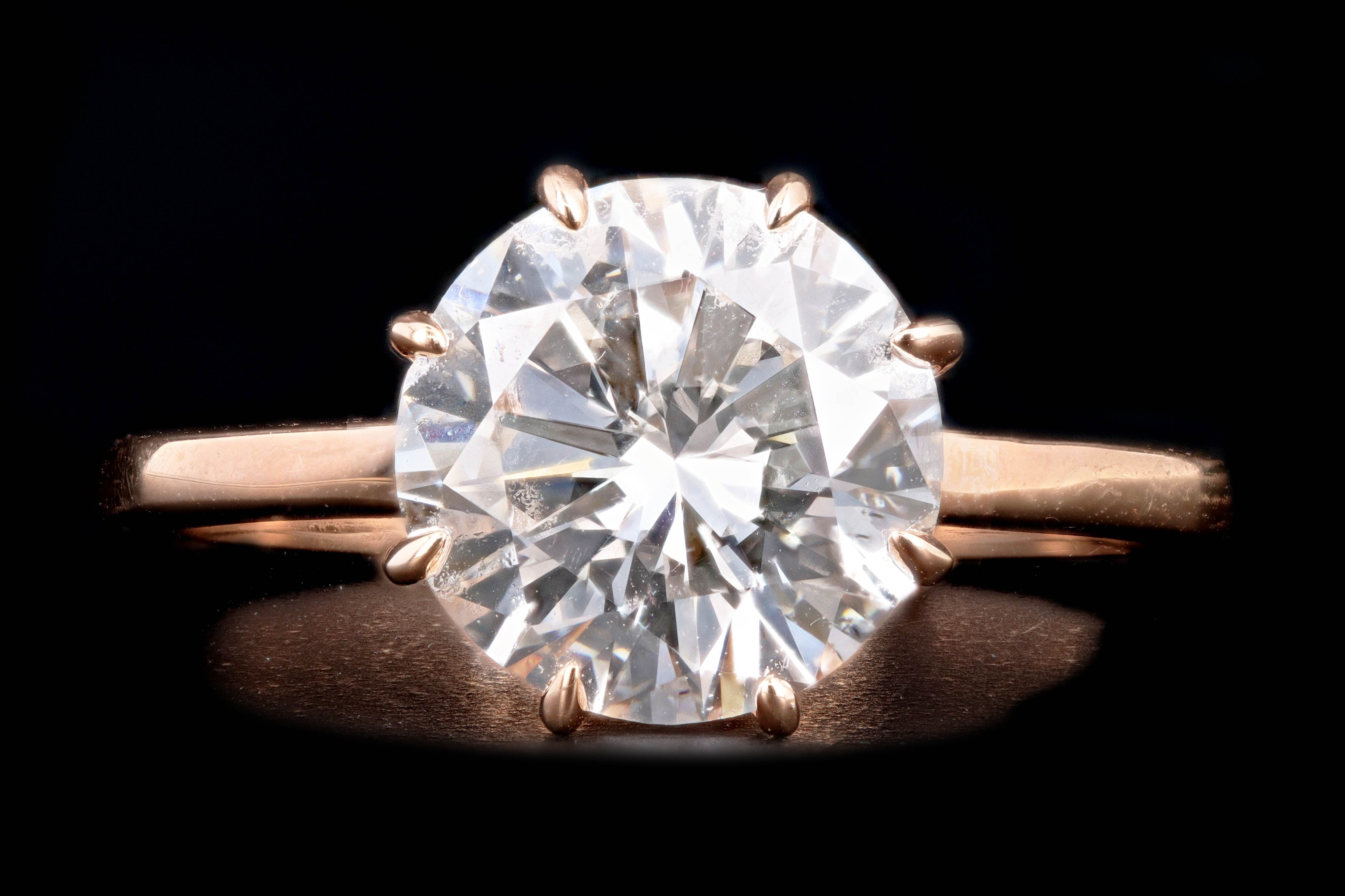 New Vintage Inspired 18K Rose Gold 2.30 Carat Round Brilliant Diamond Engagement Ring GIA Certified - Queen May