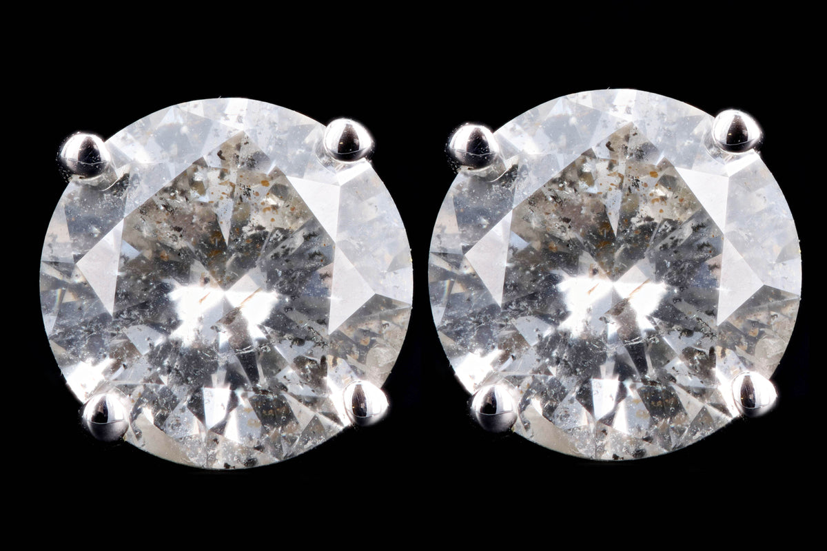 14K White Gold 3.21 Carat Total Weight Round Brilliant Diamond Martini Stud Earrings - Queen May