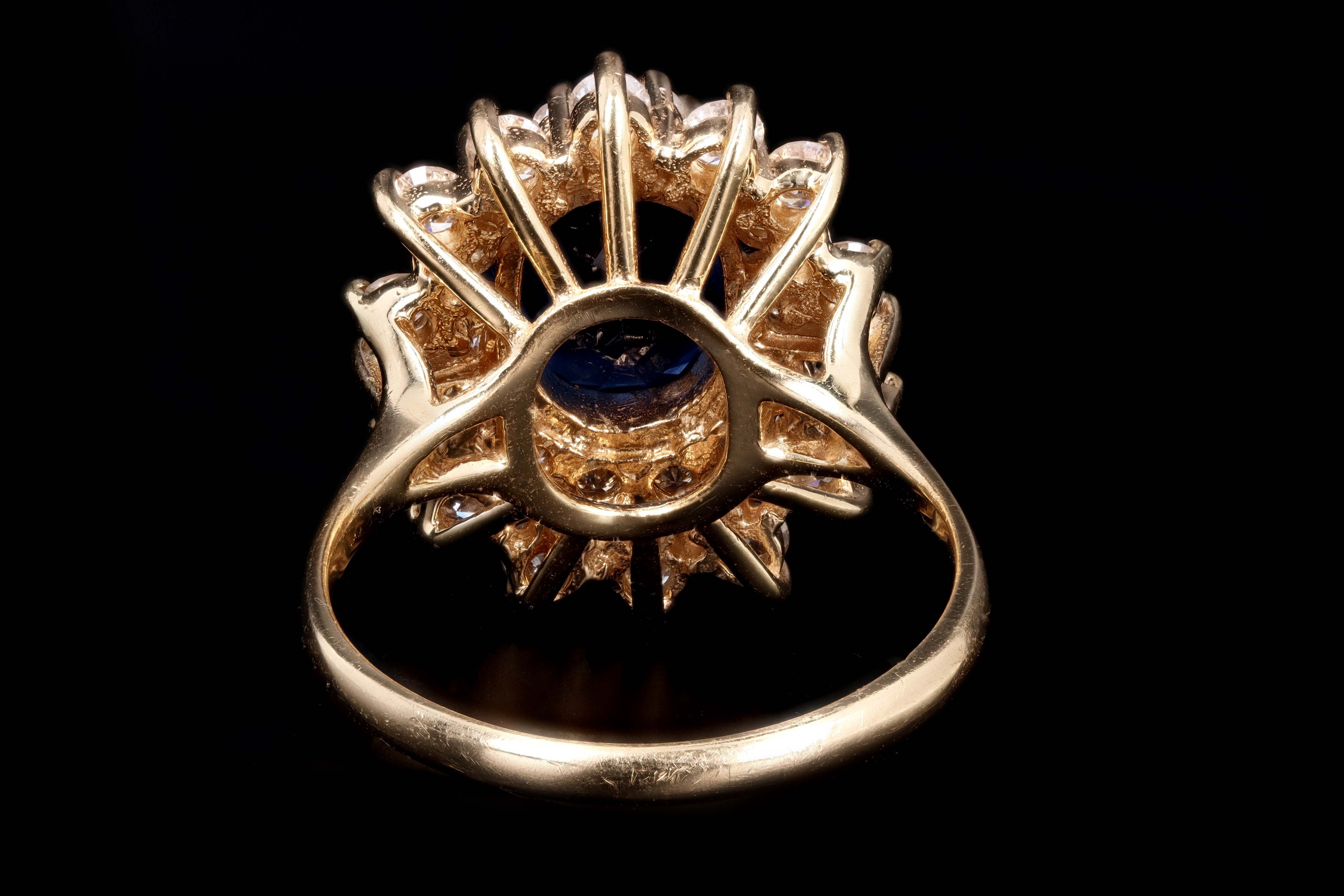 Retro 14K Yellow Gold 3.15 Carat Oval Cut Natural Heated Thailand Sapphire & Diamond Ring GIA Certified - Queen May