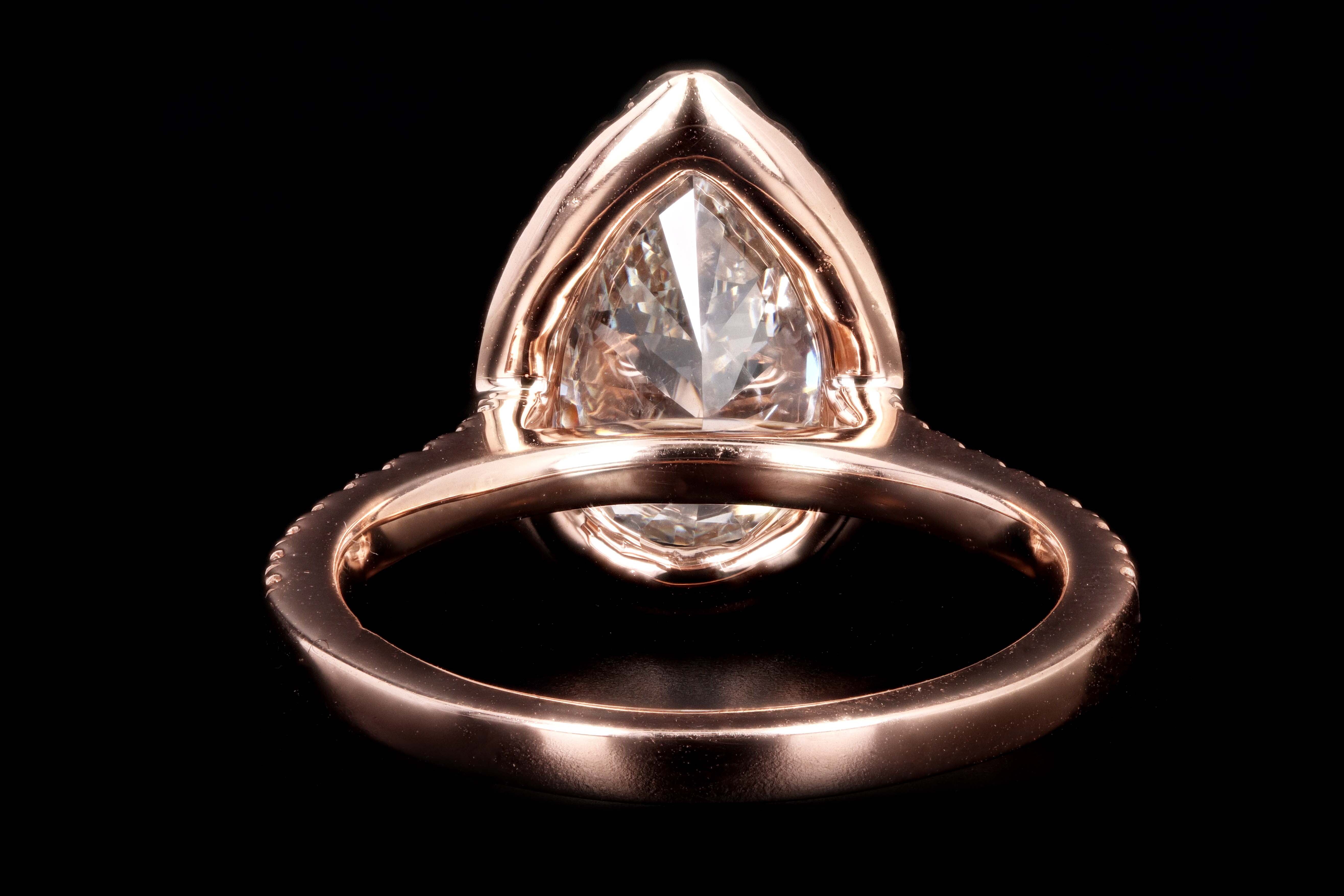 14K Rose Gold 2.10 Pear Brilliant Cut Diamond Halo Engagement Ring GIA Certified - Queen May