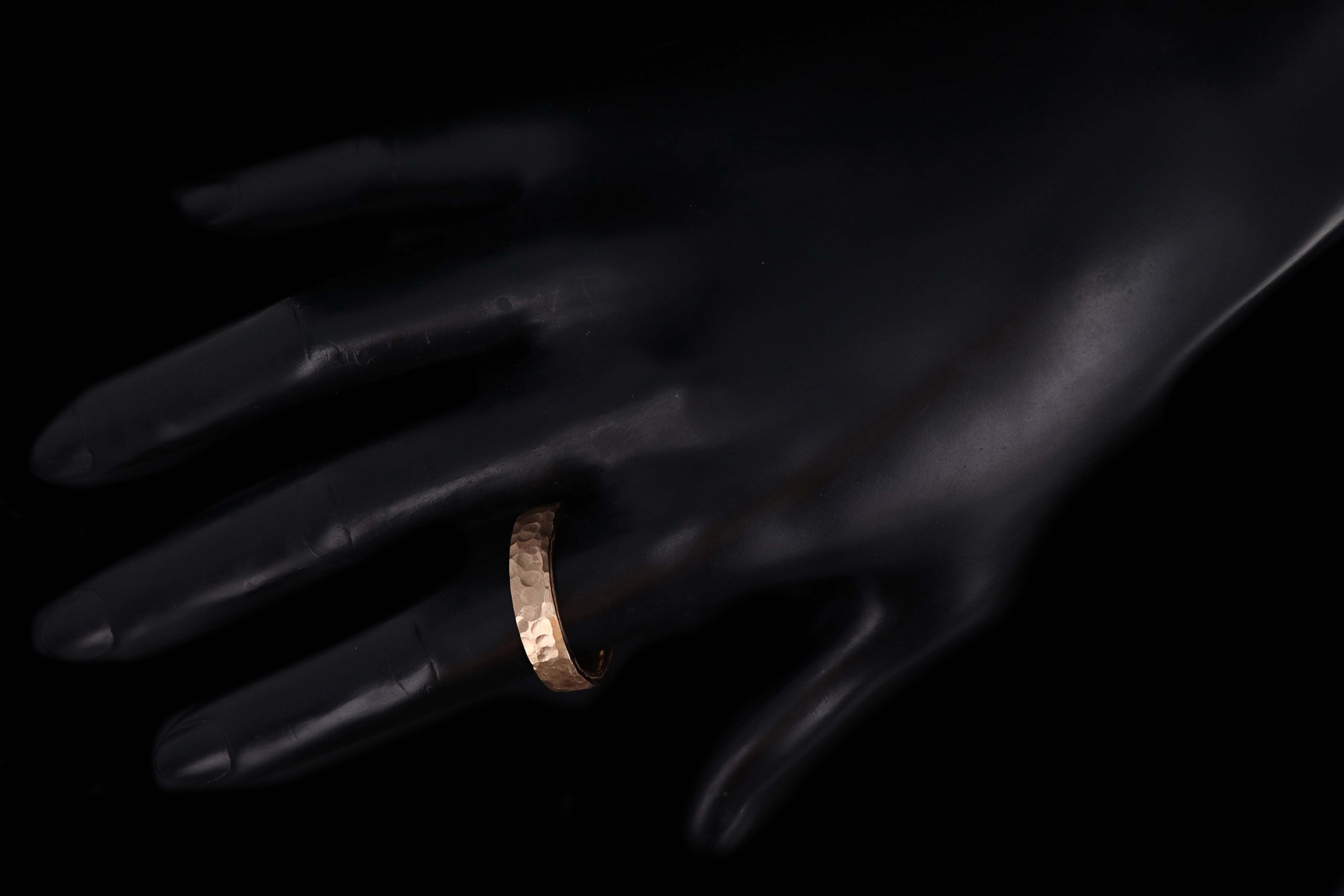 New Handmade Hammered 14K Yellow Gold Mens Wedding Band - Queen May