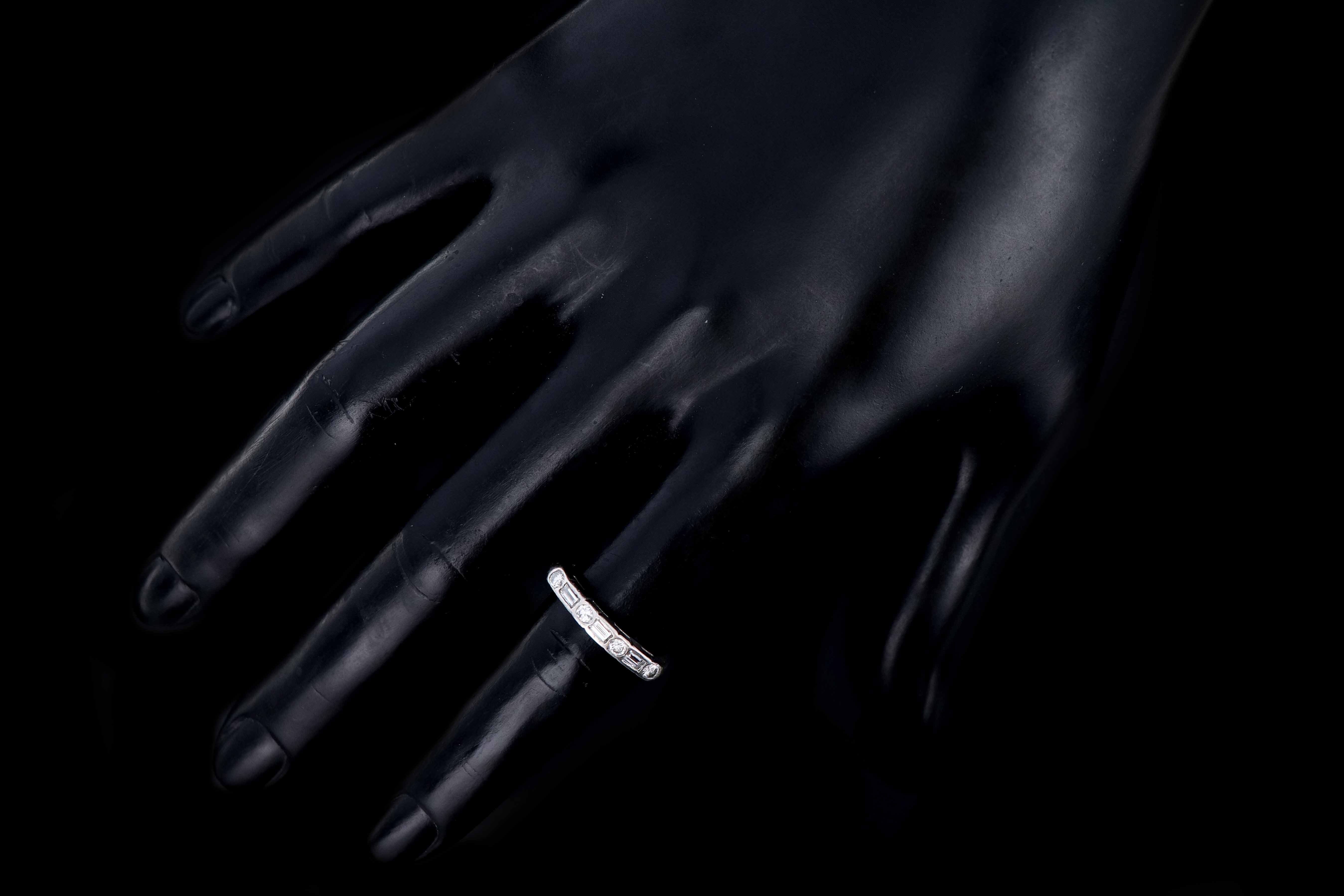 Vintage Platinum .50 Carat Round Brilliant and Baguette Cut Diamond Wedding Band Ring Size 6 - Queen May