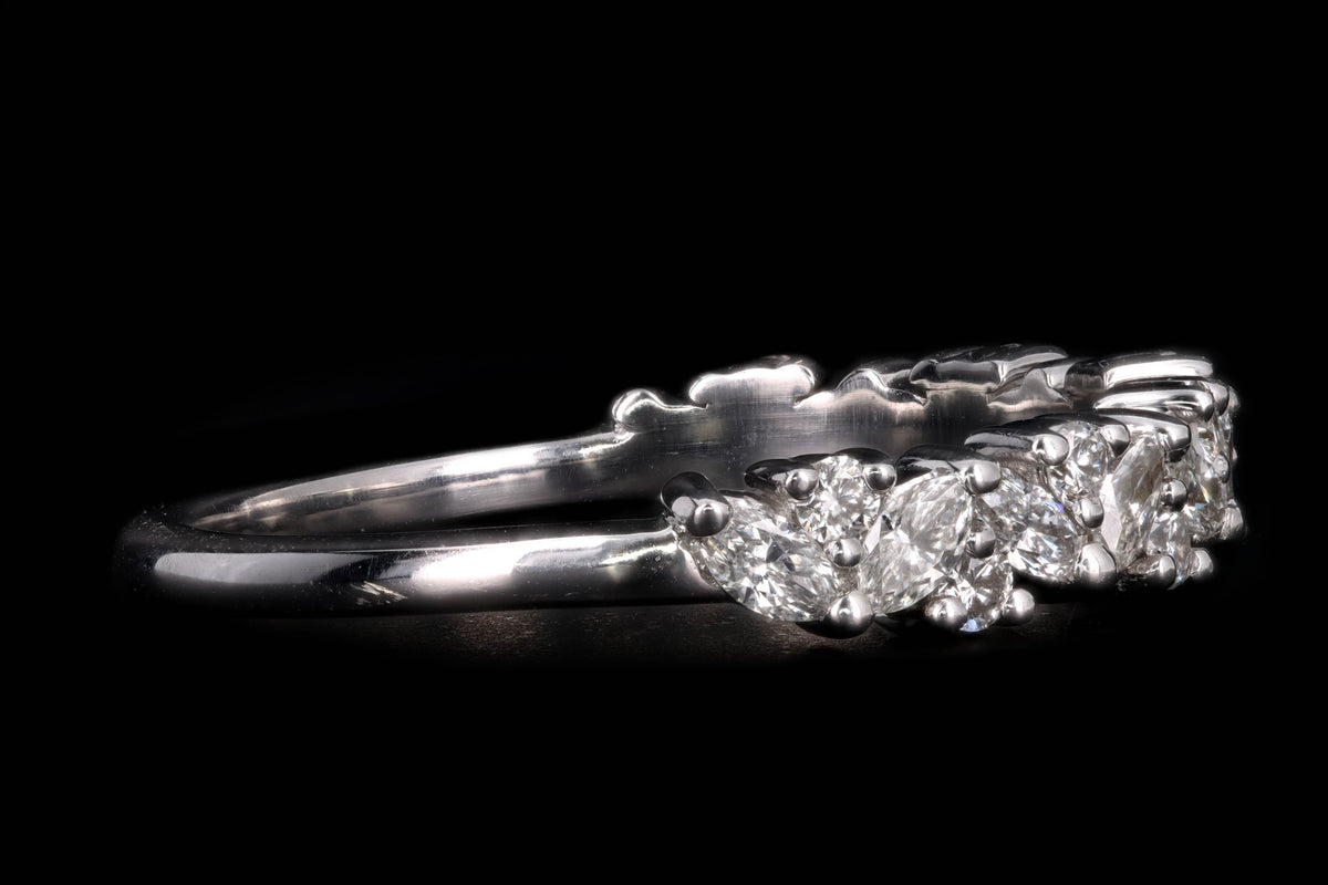 New 14K White Gold Marquise & Round Brilliant Cut Diamond Wreath Stackable Wedding Half Eternity Band - Queen May