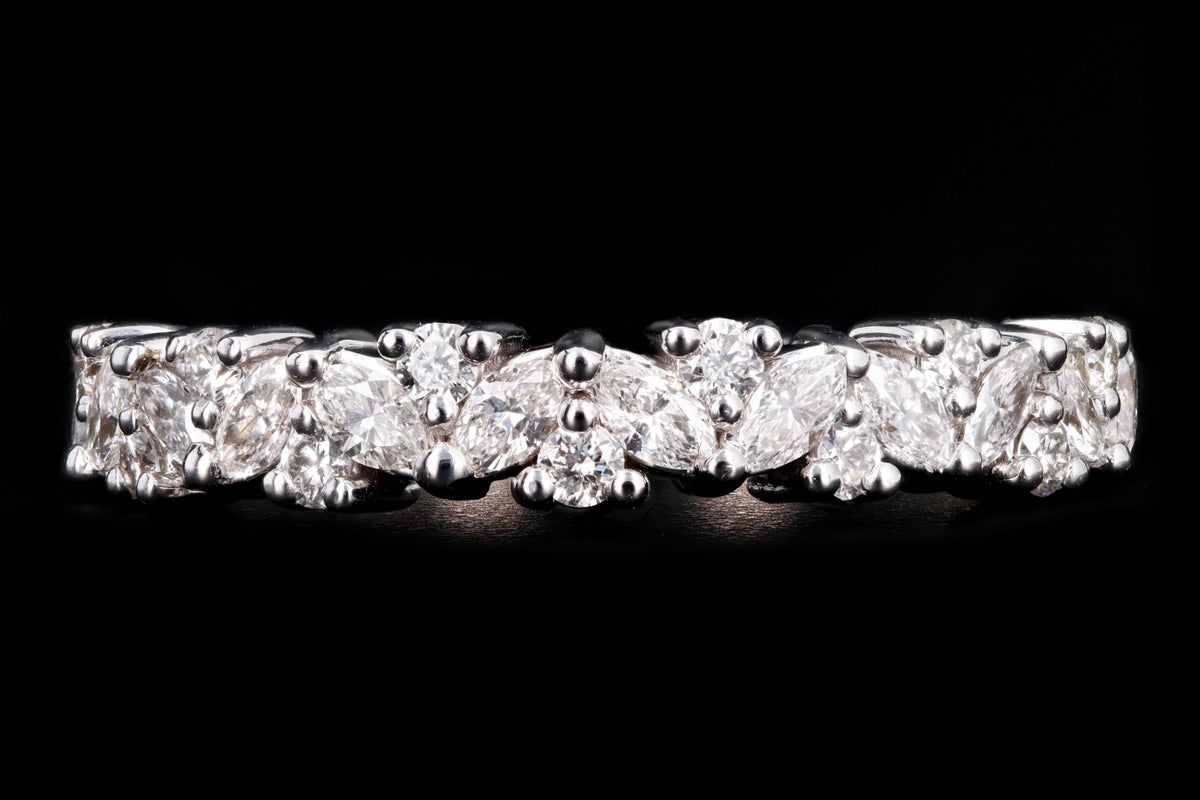 New 14K White Gold Marquise & Round Brilliant Cut Diamond Wreath Stackable Wedding Half Eternity Band - Queen May
