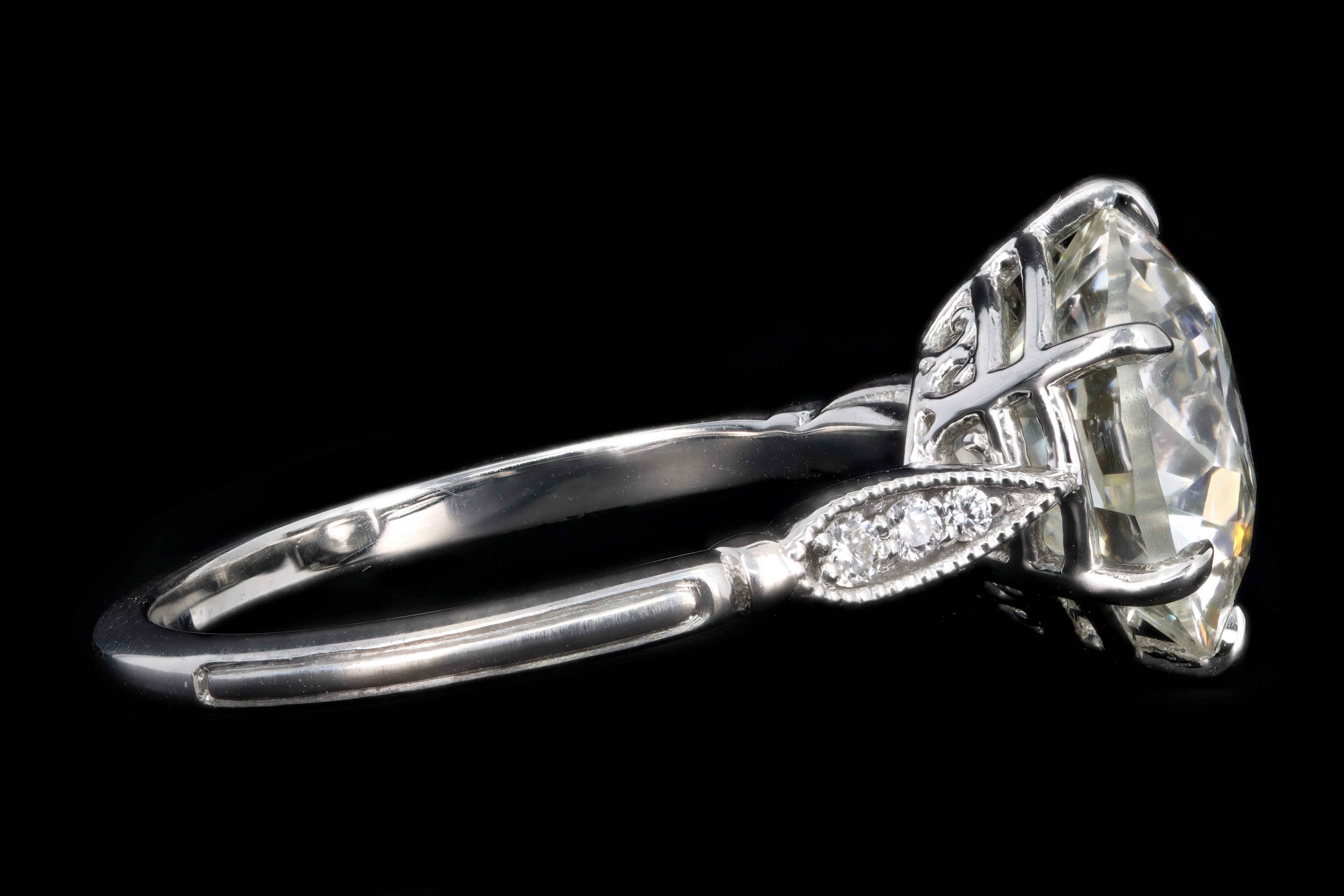 New Vintage Inspired Platinum 3.75 Carat Old European Cut Diamond Engagement Ring GIA Certified - Queen May