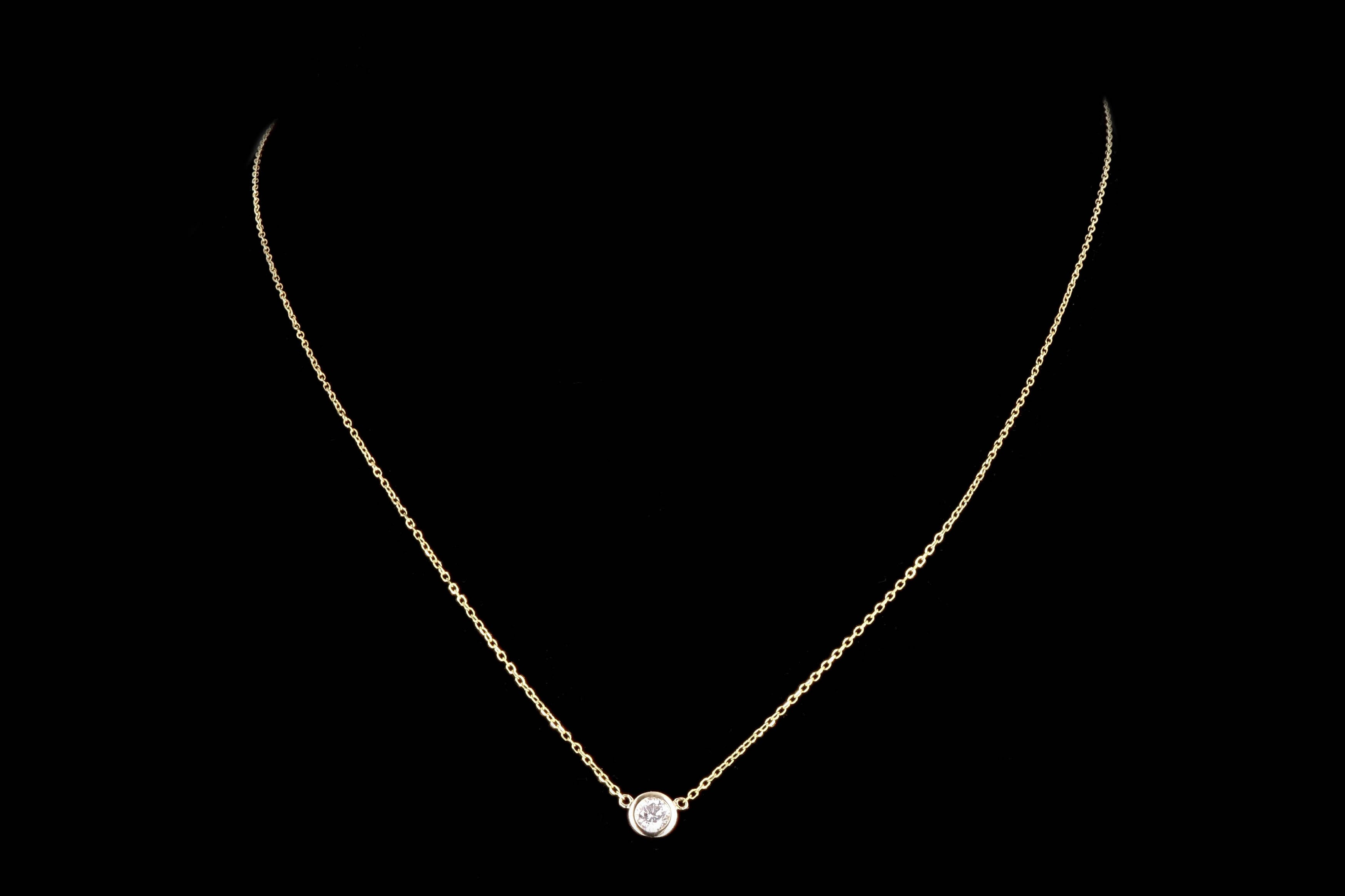 New 14K Gold .16 Carat Round Brilliant Diamond Bezel Set Pendant Necklace - Queen May