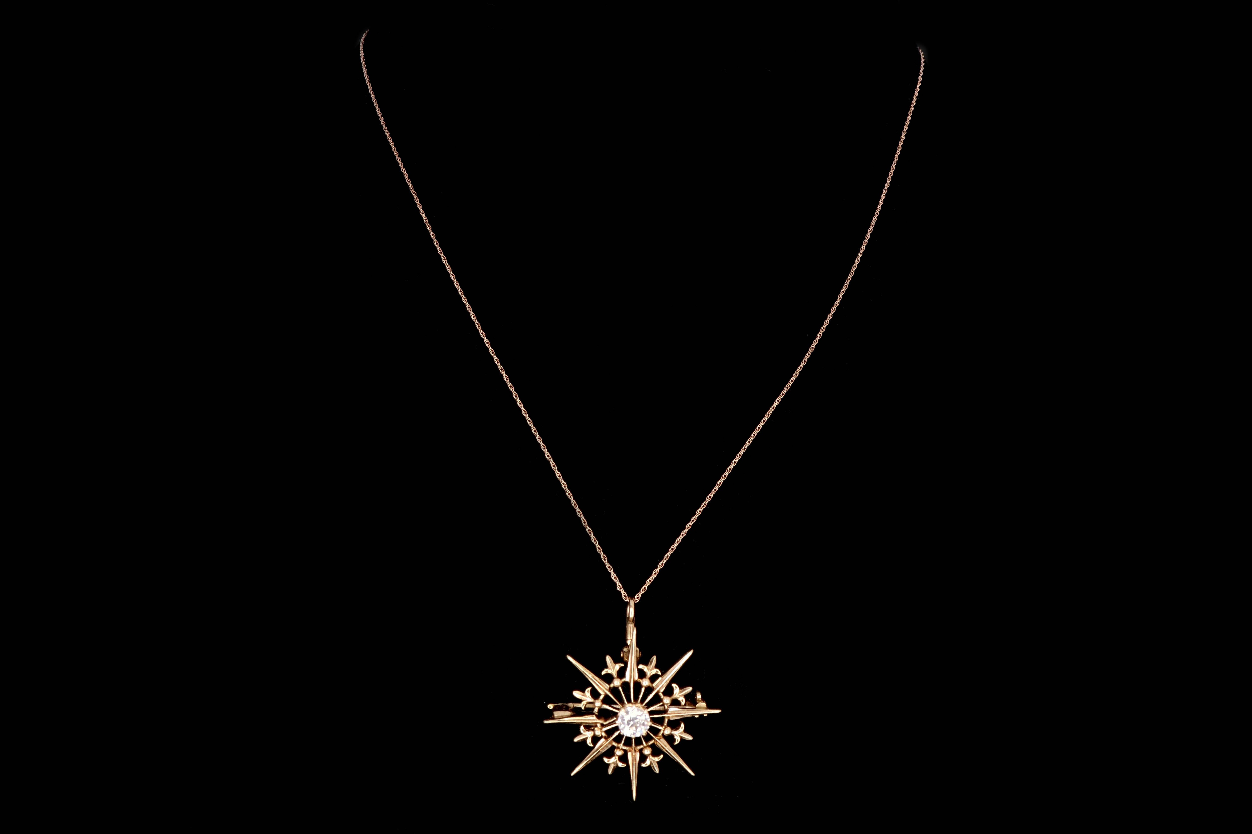 Victorian 14K Gold .42 Carat Old European Cut Diamond Pendant Necklace - Queen May