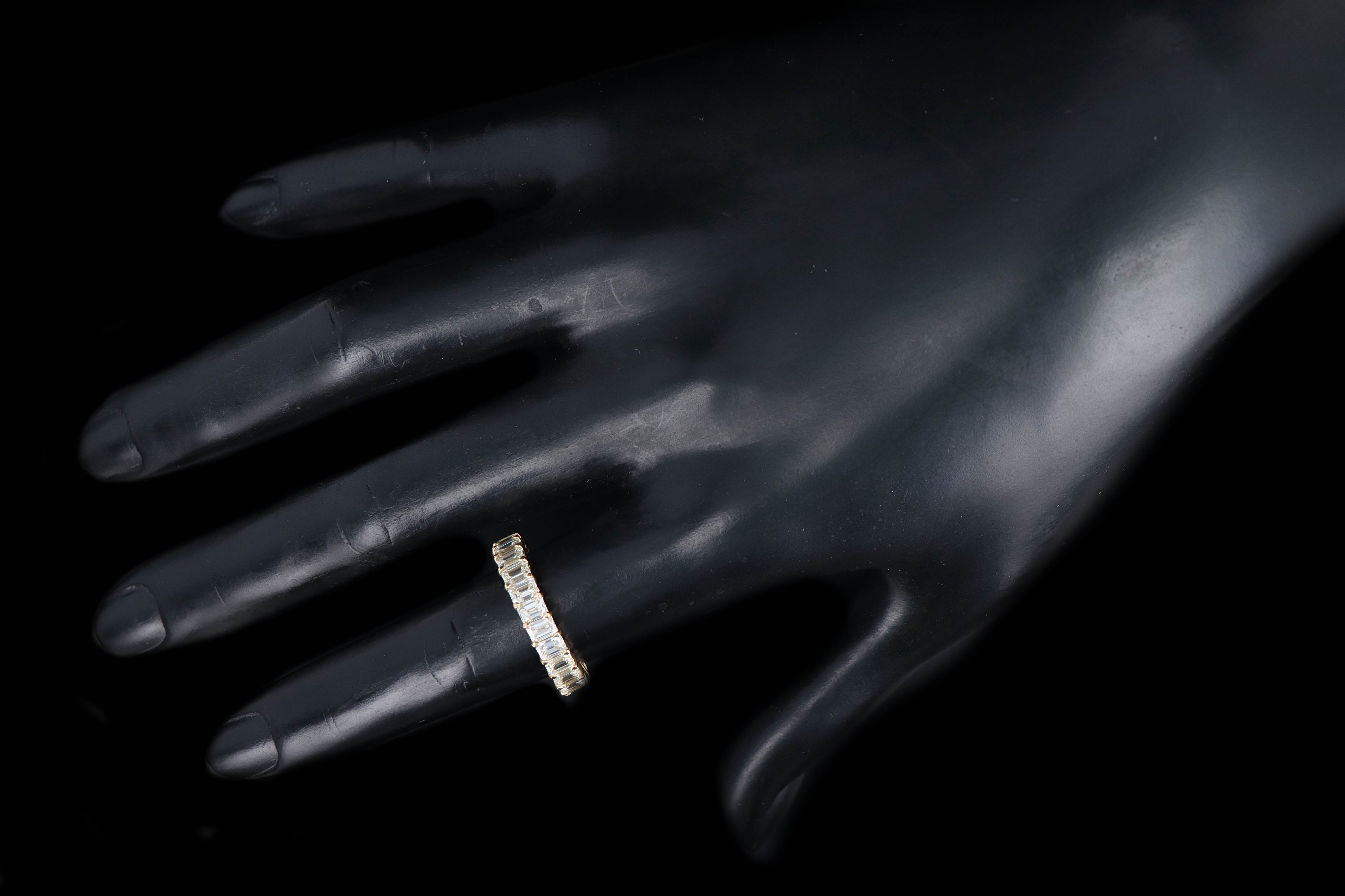 New 18K Yellow Gold 4.74 Carat Emerald Cut Diamond Eternity Band - Queen May