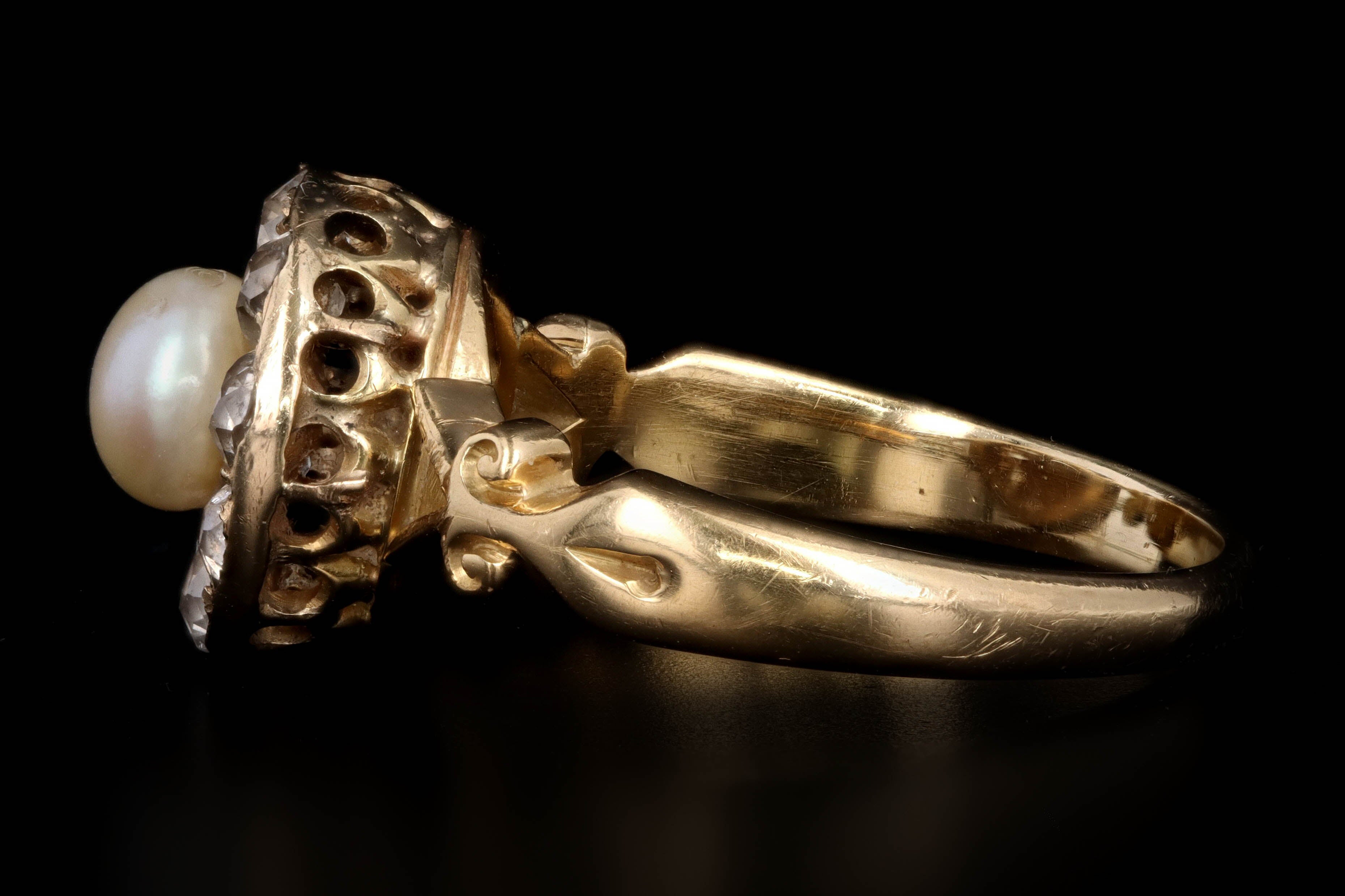 Victorian 5.5mm Pearl & Old Mine Cut Diamond Ring - Queen May