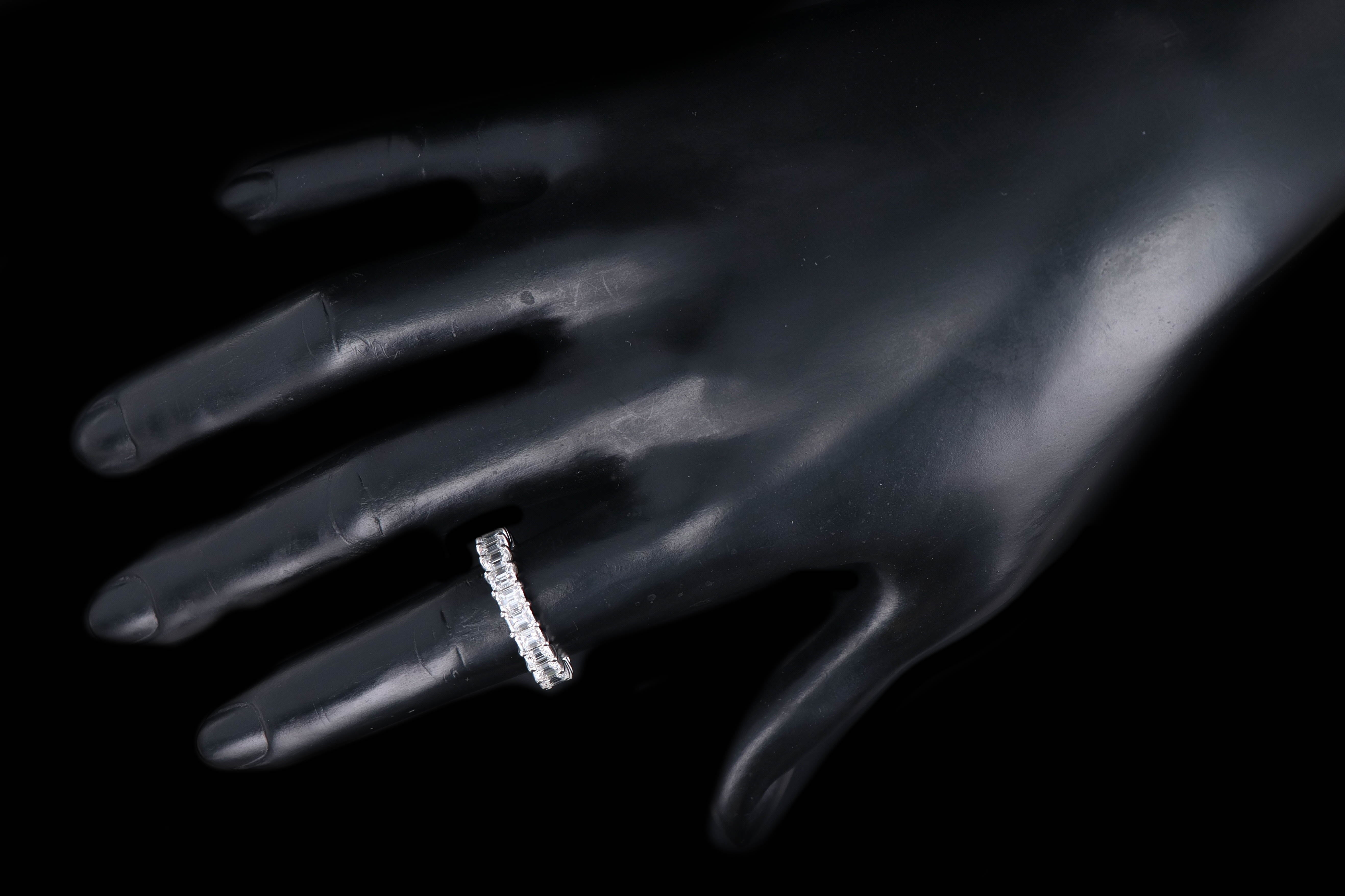 18K White Gold 3.83 Carat Emerald Cut Diamond Eternity Band - Queen May