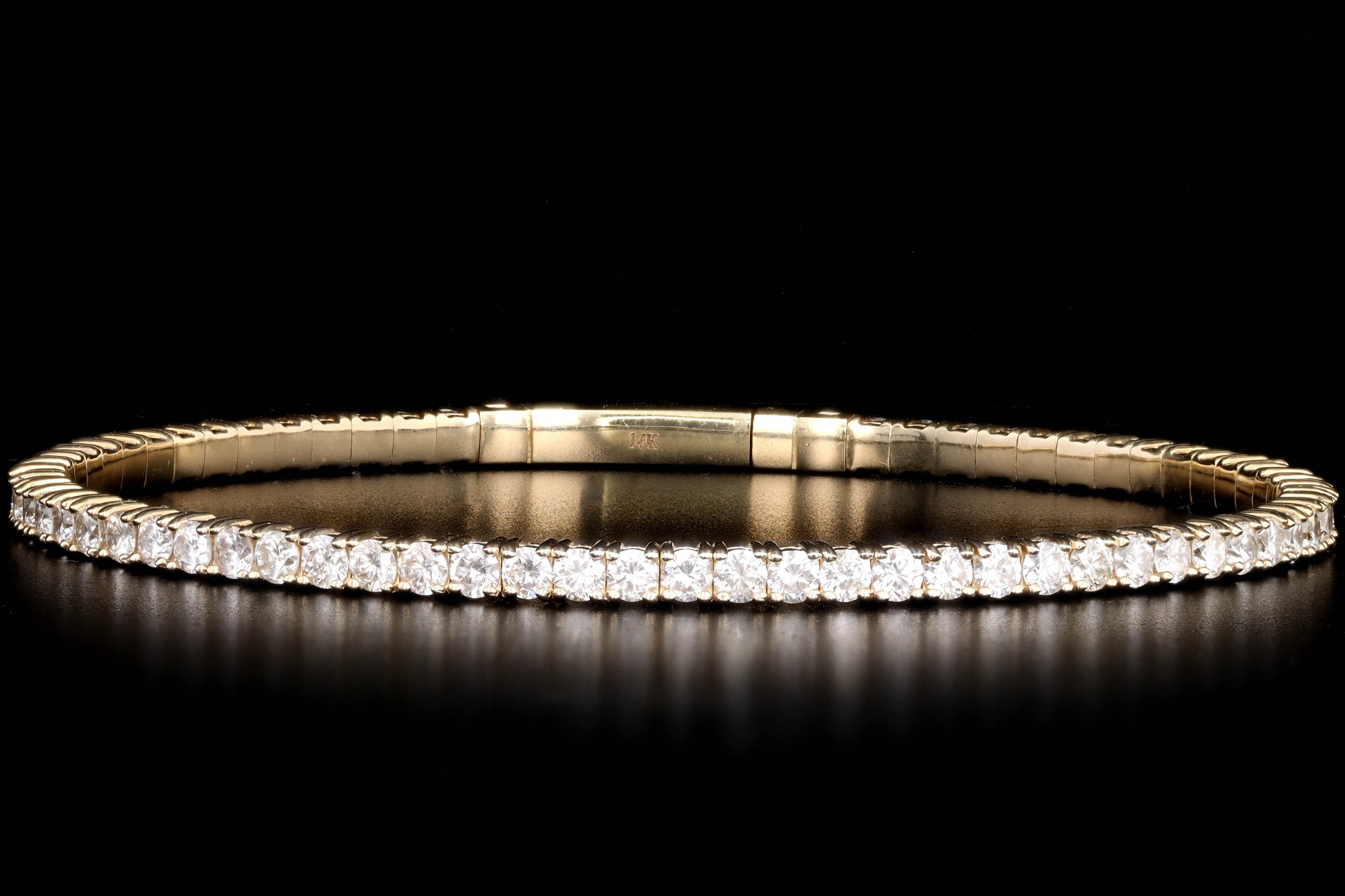 14K White, Yellow, or Rose Gold 3.30 Carat Total Weight Round Diamond Flexible Bangle - Queen May