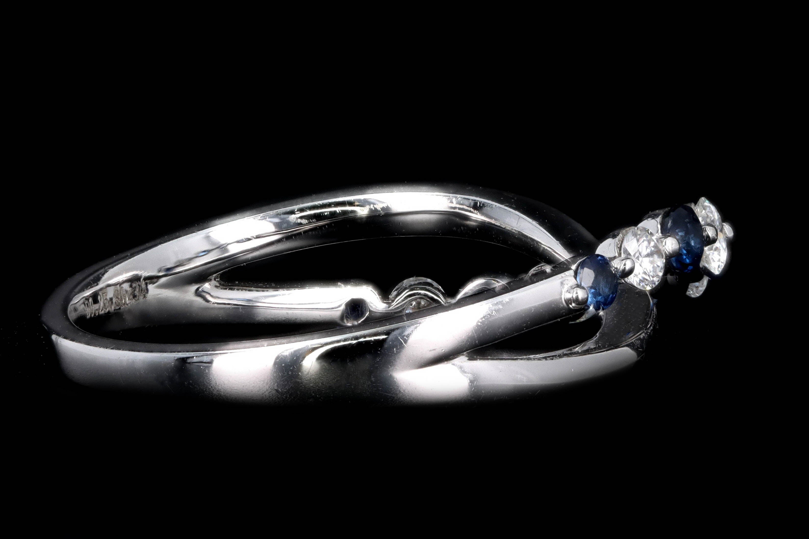 New 18K White Gold Sapphire & Diamond Criss Cross Band - Queen May