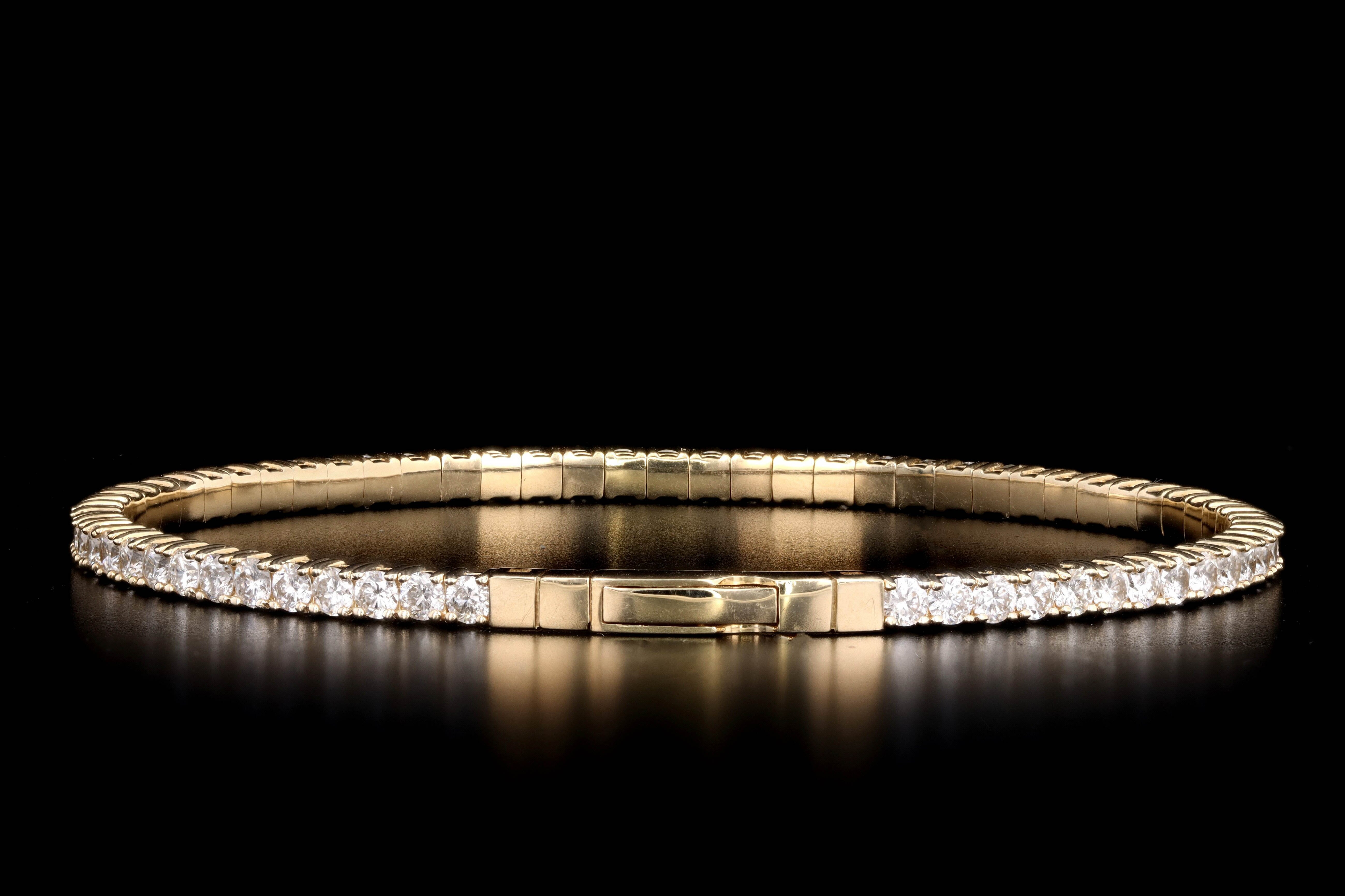 14K White, Yellow, or Rose Gold 3.30 Carat Total Weight Round Diamond Flexible Bangle - Queen May