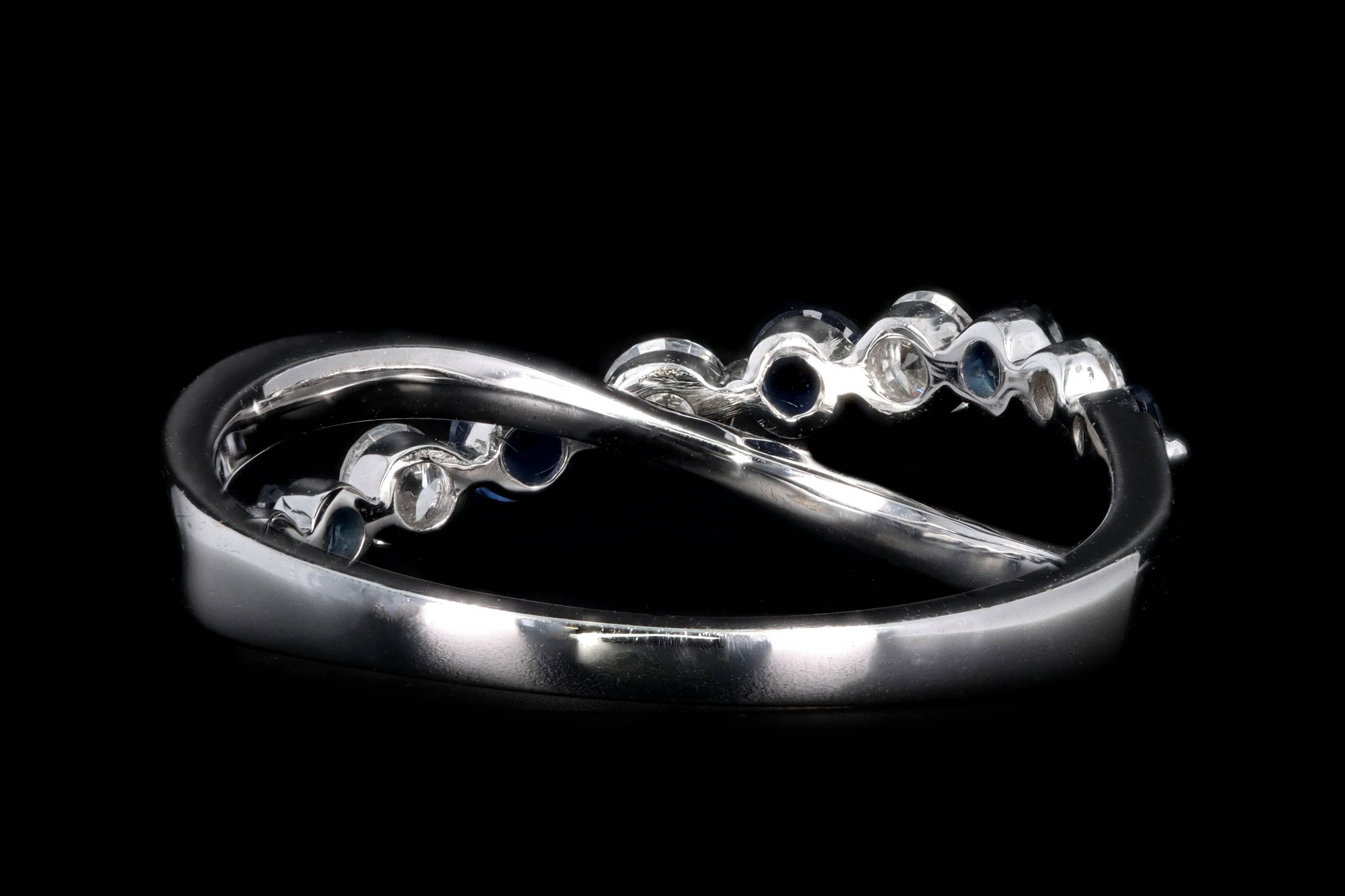 New 18K White Gold Sapphire & Diamond Criss Cross Band - Queen May