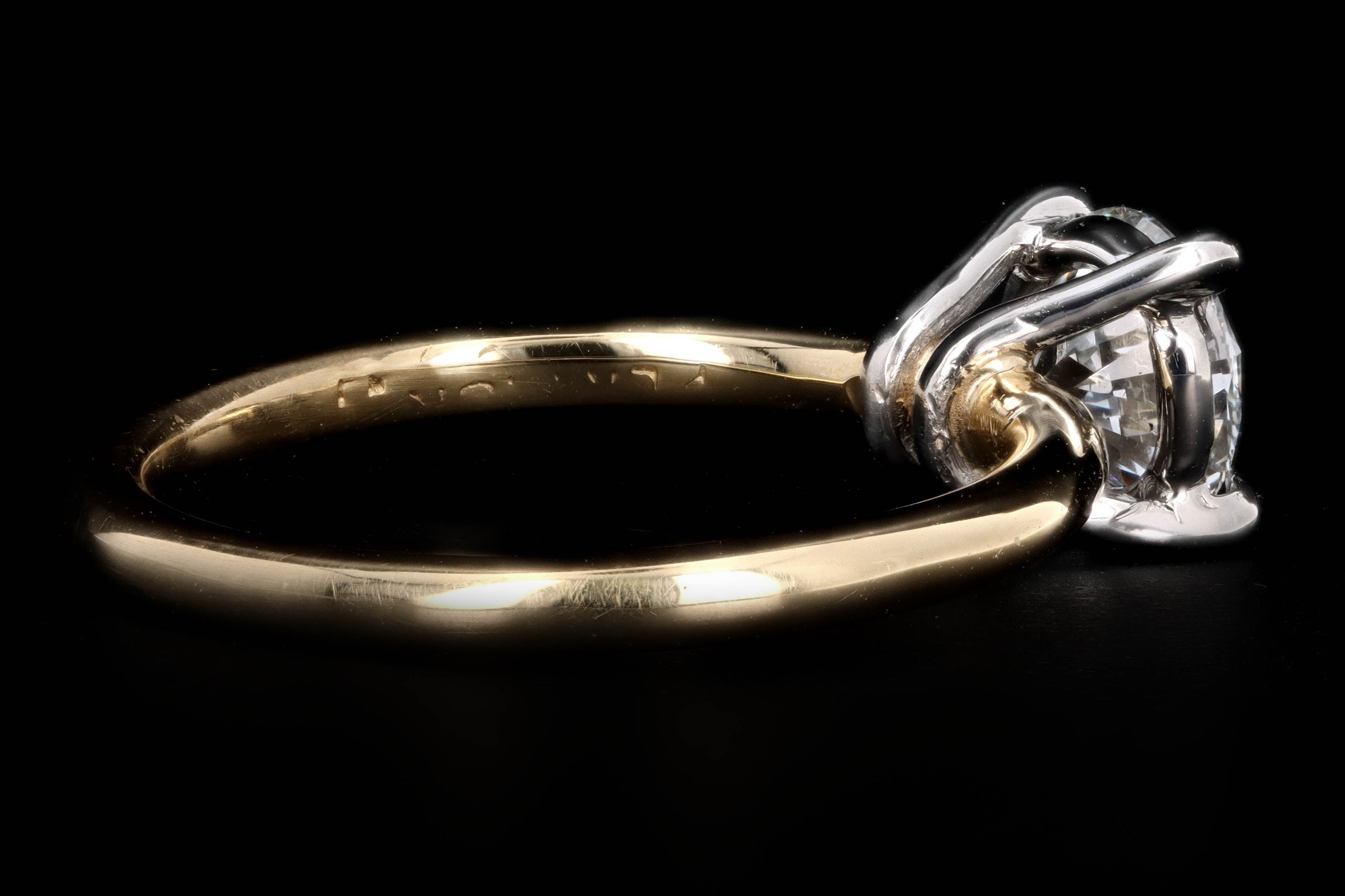 New Handmade 18K Yellow Gold & Platinum 1.02 Carat Round Brilliant Diamond Engagement Ring GIA Certified - Queen May