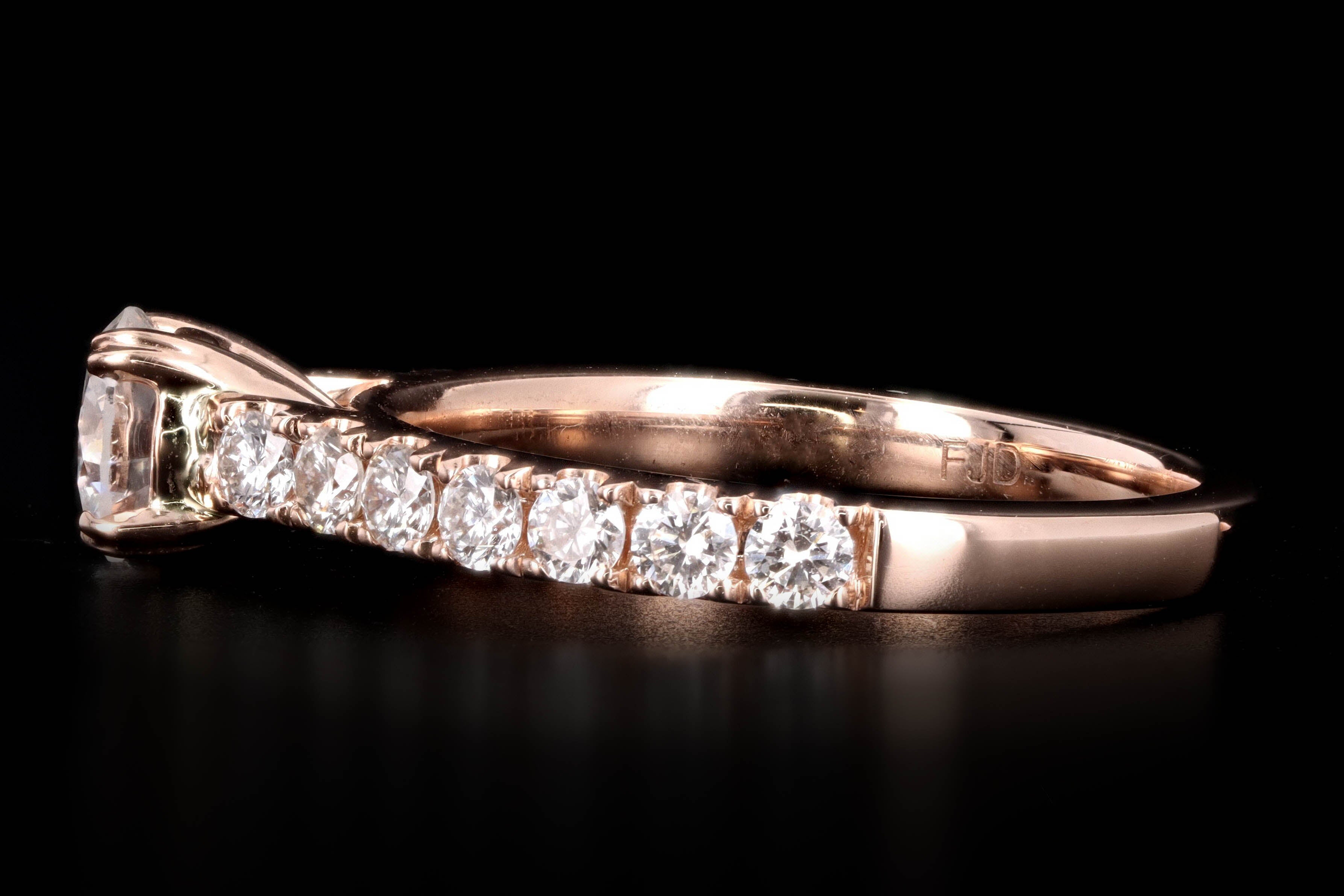 New 14K Rose Gold .54 Carat Round Brilliant Diamond Engagement Ring - Queen May