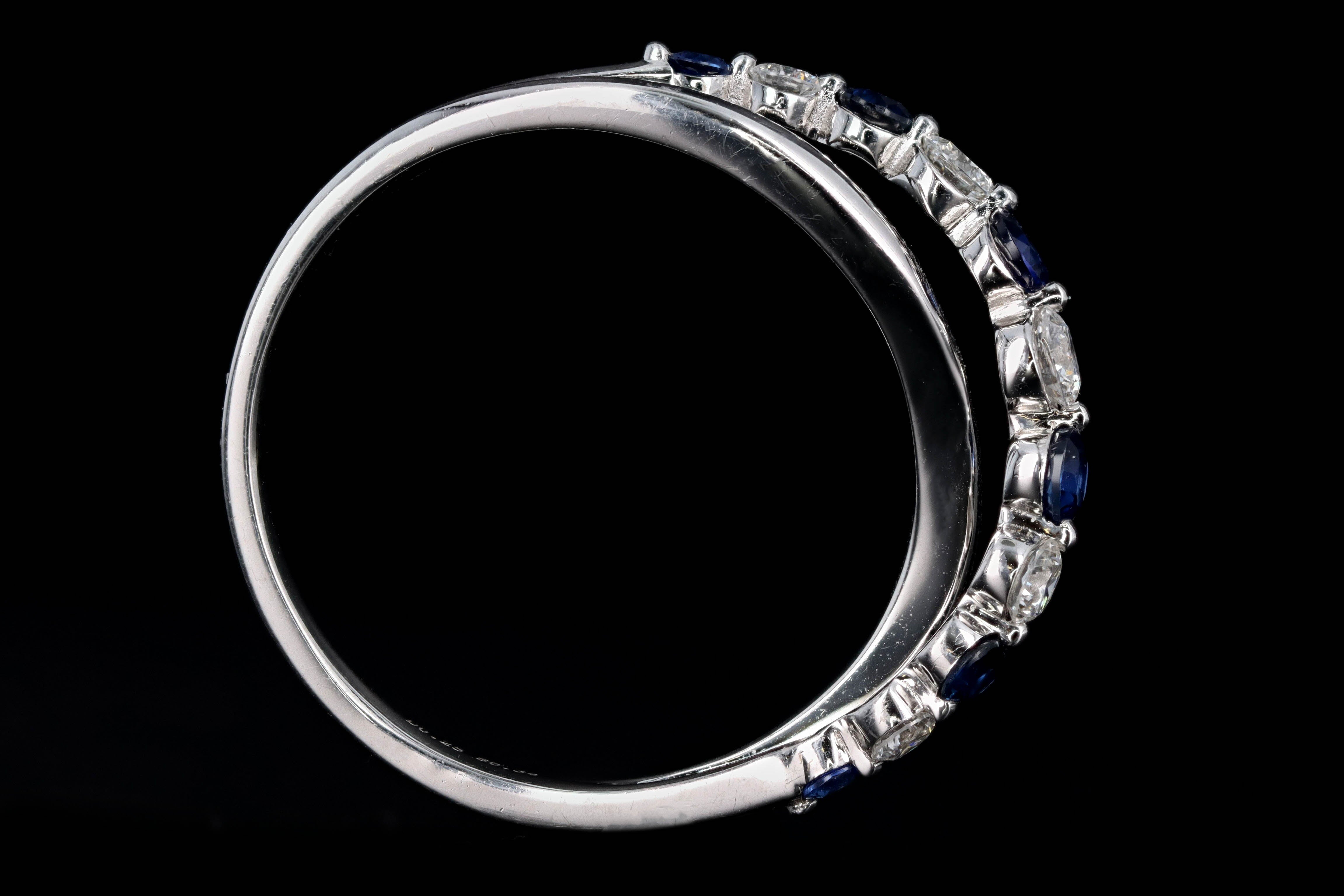 New 18K White Gold Sapphire & Diamond Criss Cross Band - Queen May