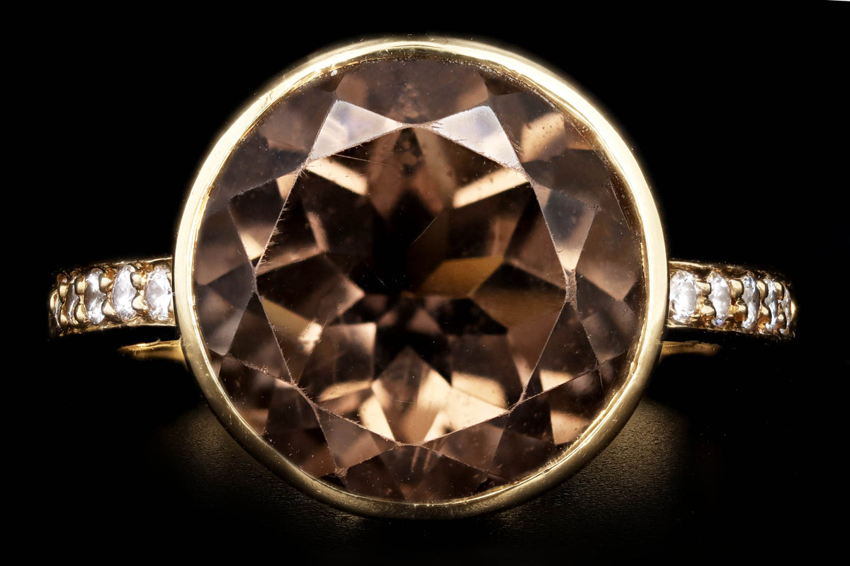 Modern 18K Yellow Gold 5.25 Carat Smoky Quartz & Diamond Ring - Queen May