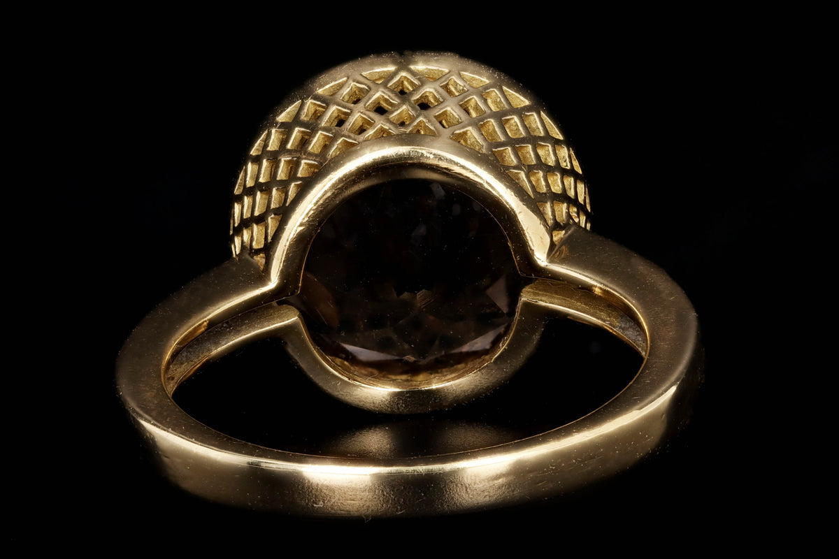 Modern 18K Yellow Gold 5.25 Carat Smoky Quartz & Diamond Ring - Queen May