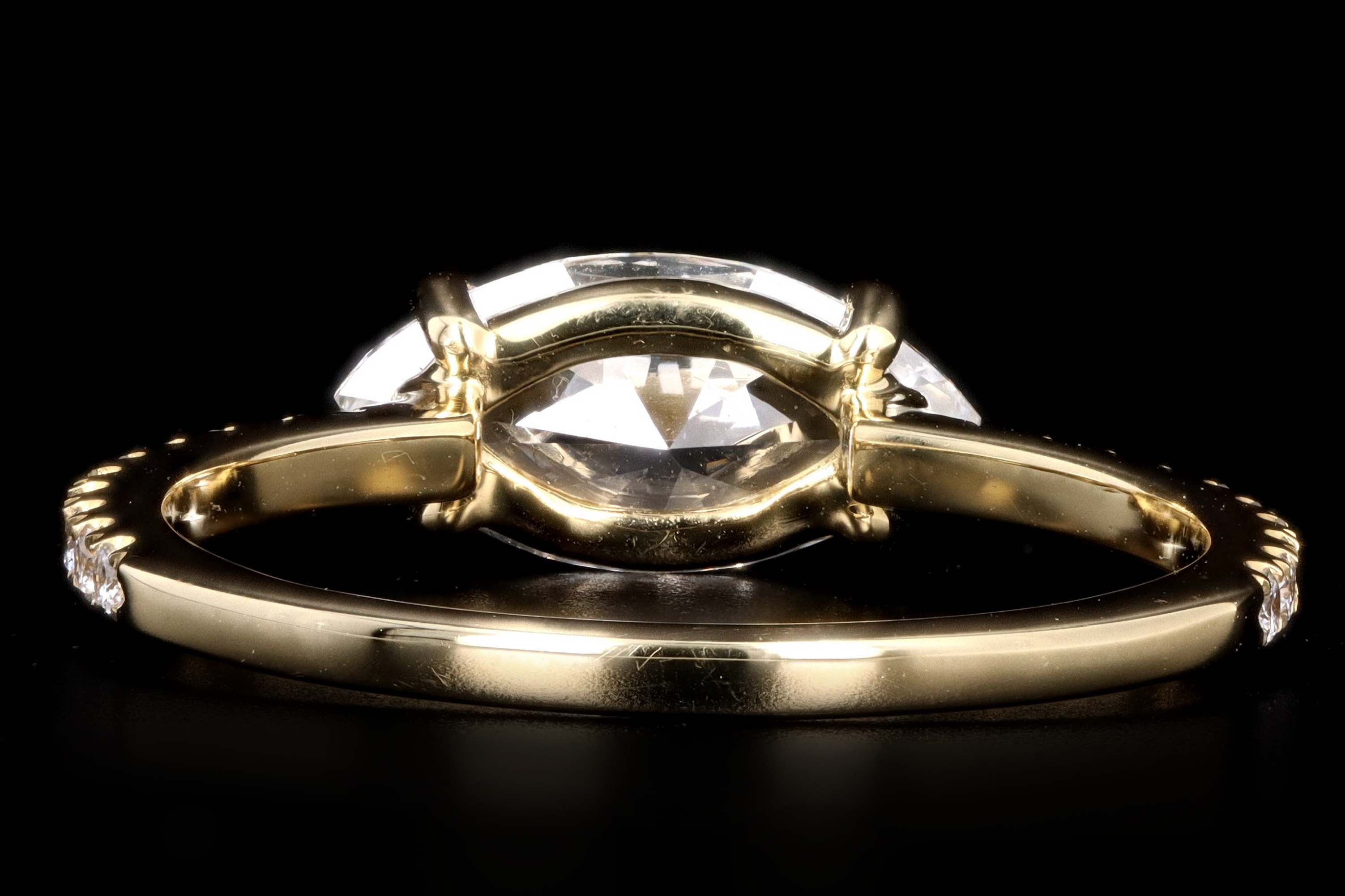 18K Yellow Gold .89 Carat Marquise Diamond Engagement Ring GIA Certified - Queen May
