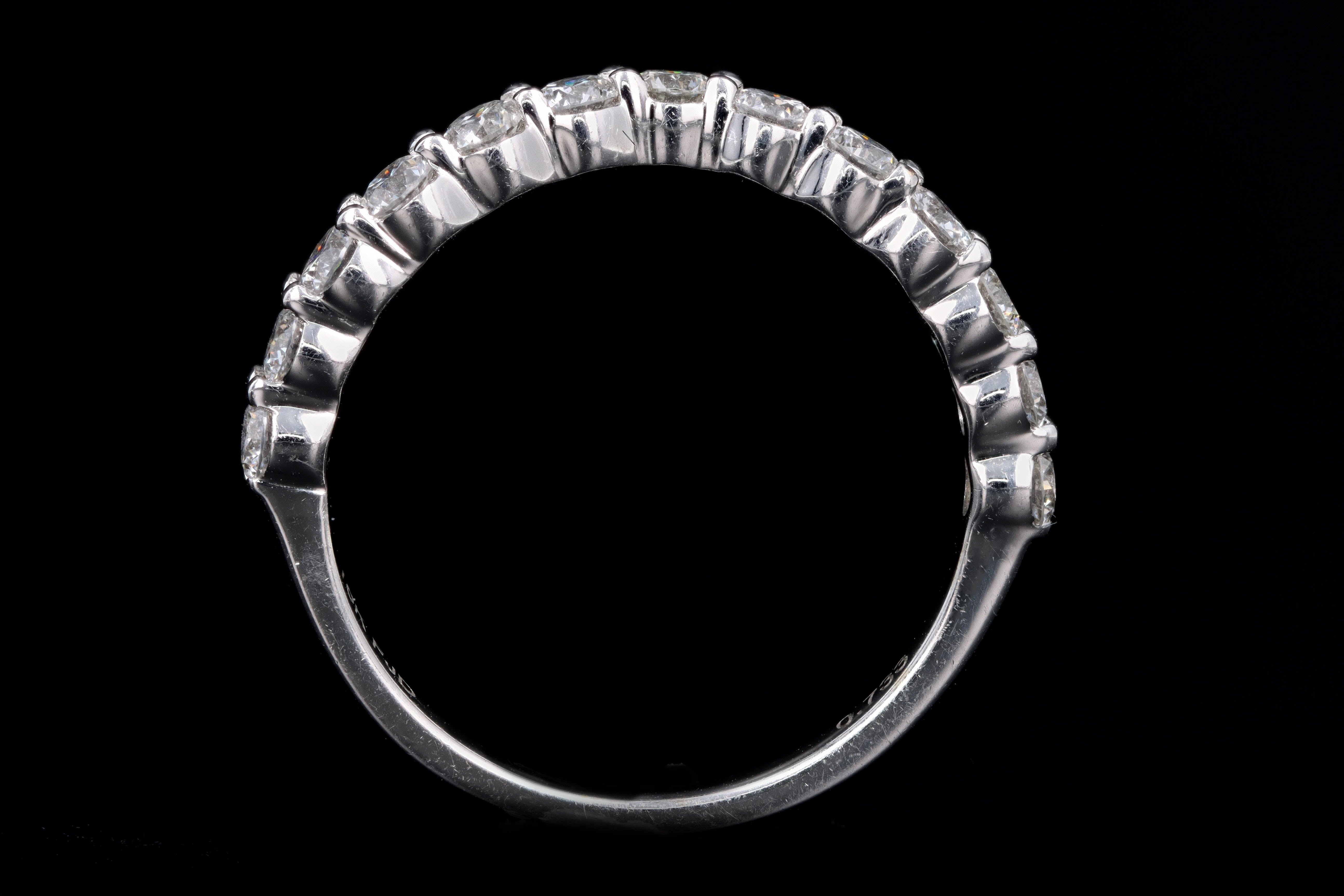 New 18K White Gold .73 Carat Round Brilliant Diamond Contour Band - Queen May