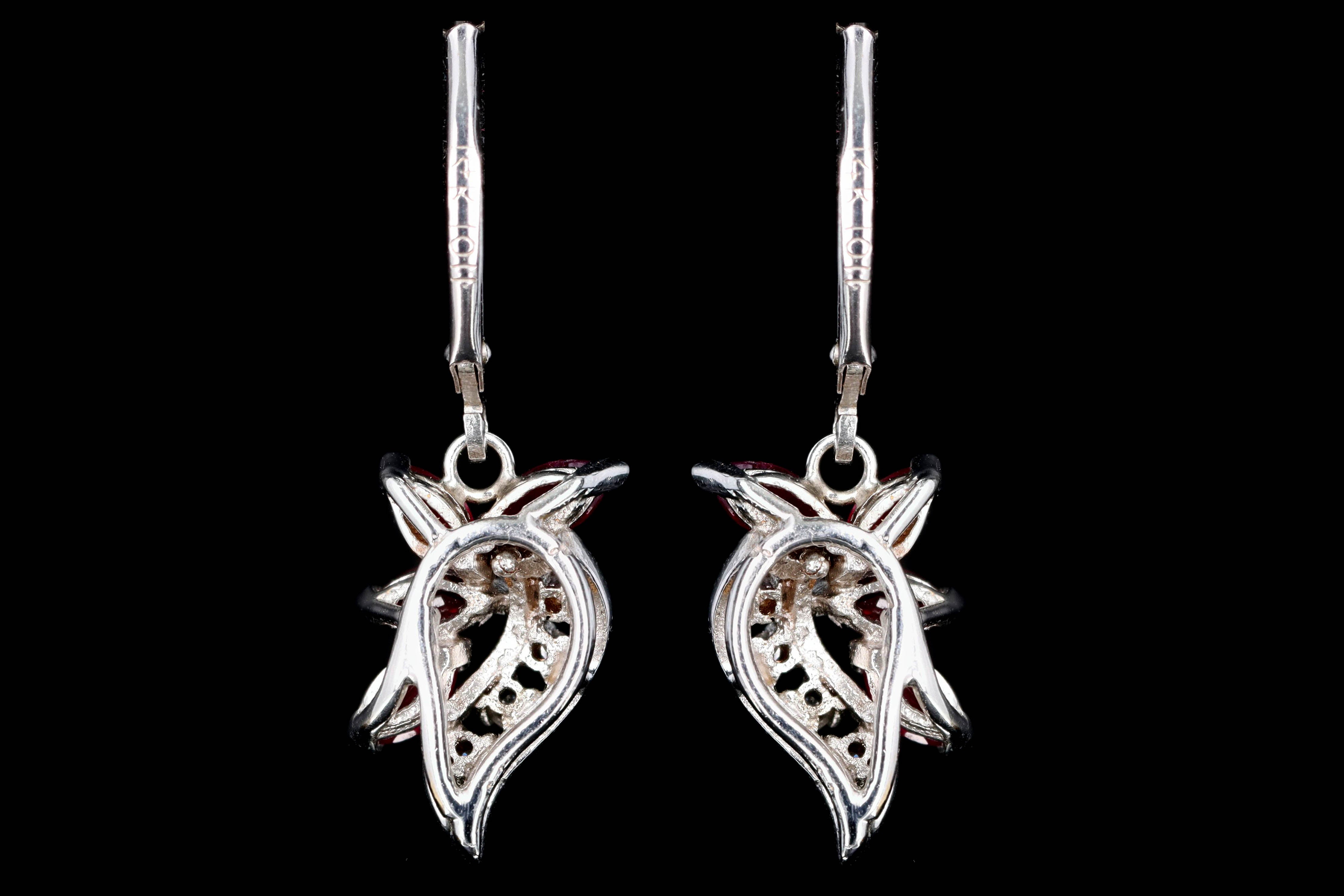 Retro 14K White Gold Natural Ruby & Diamond Drop Earrings - Queen May