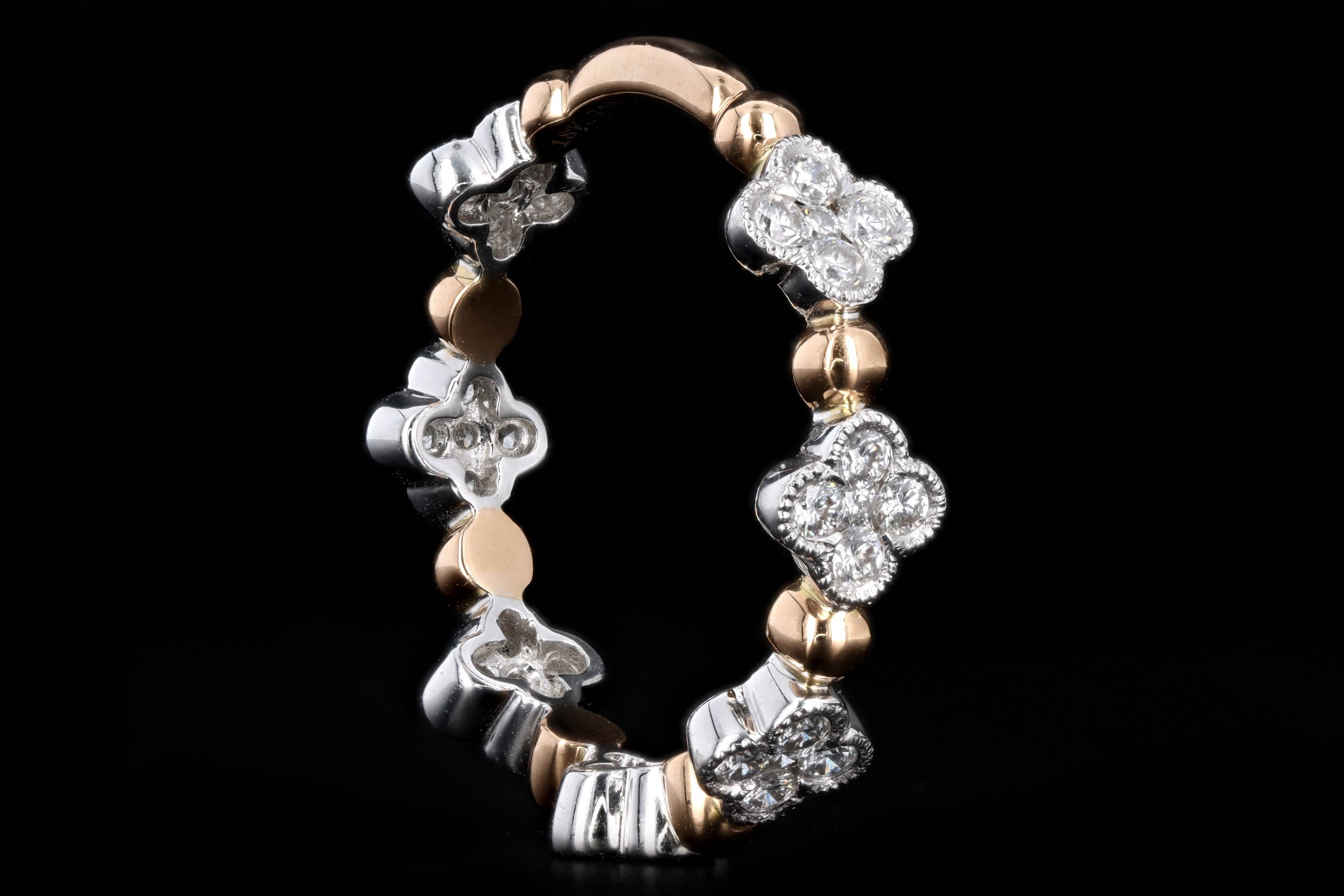 New 18K White & Rose Gold .49 Carat Round Brilliant Diamond Band Clover - Queen May
