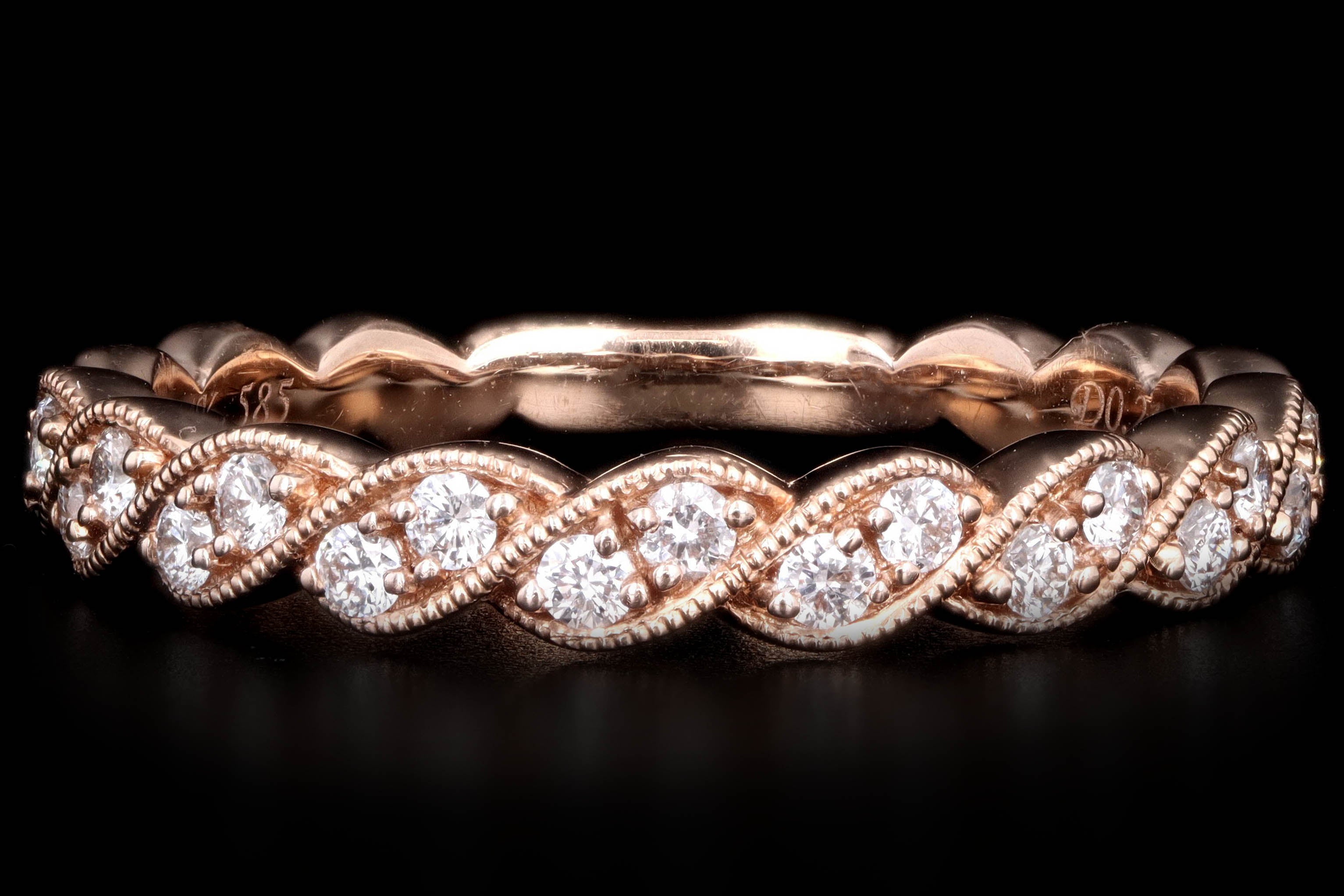 New 14K Rose Gold .24 Carat Round Brilliant Diamond Half Eternity Band - Queen May