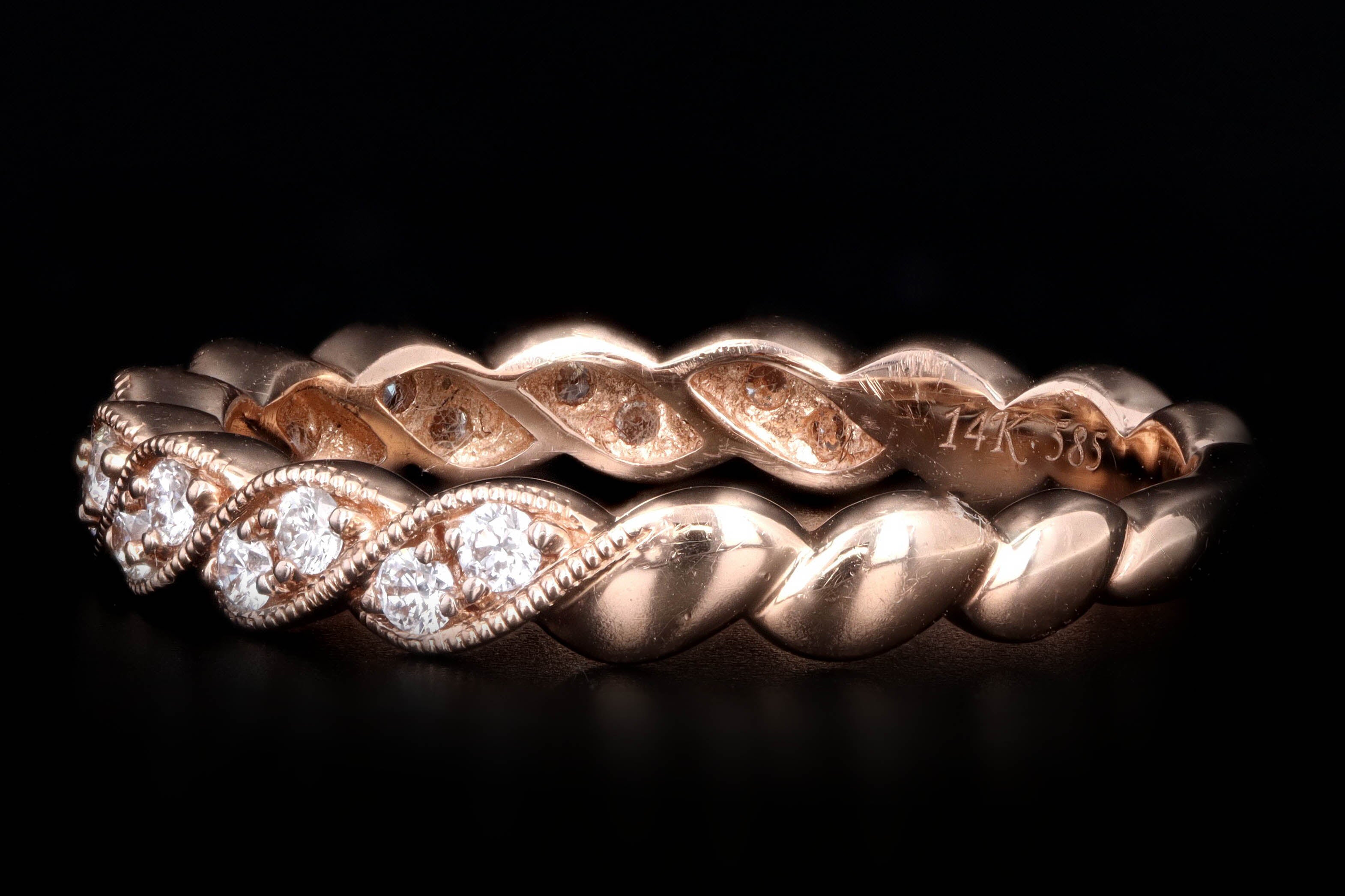 New 14K Rose Gold .24 Carat Round Brilliant Diamond Half Eternity Band - Queen May
