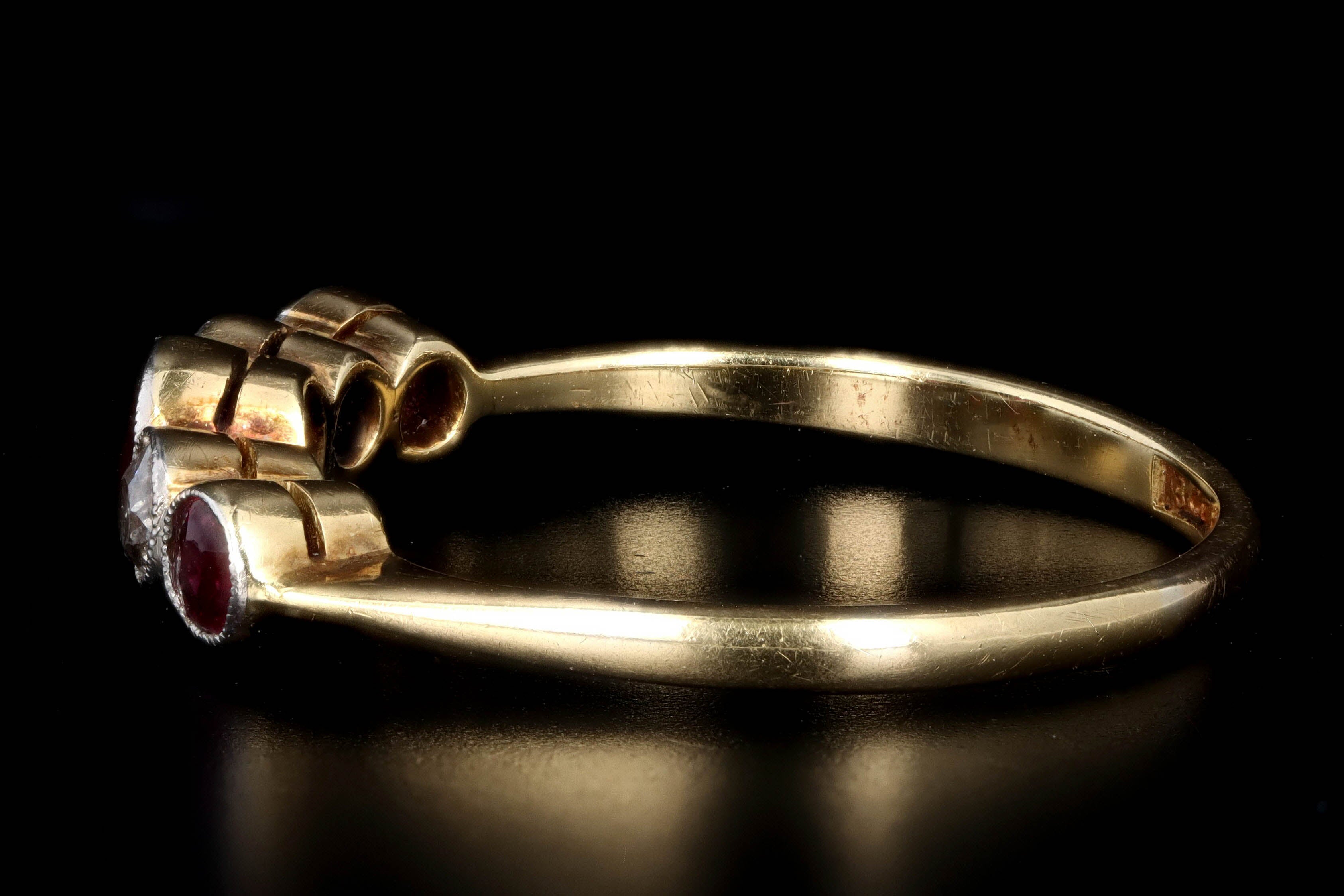 Victorian 18K Yellow Gold & Platinum Natural Ruby & Diamond Ring - Queen May