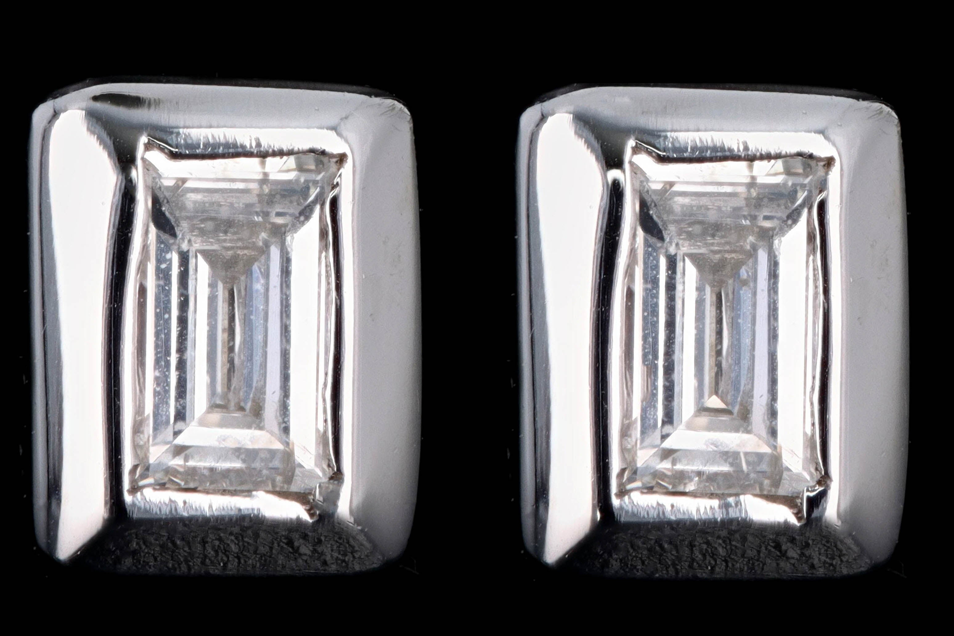 New 14K Gold Baguette Cut Diamond Bezel Set Stud Earrings - Queen May